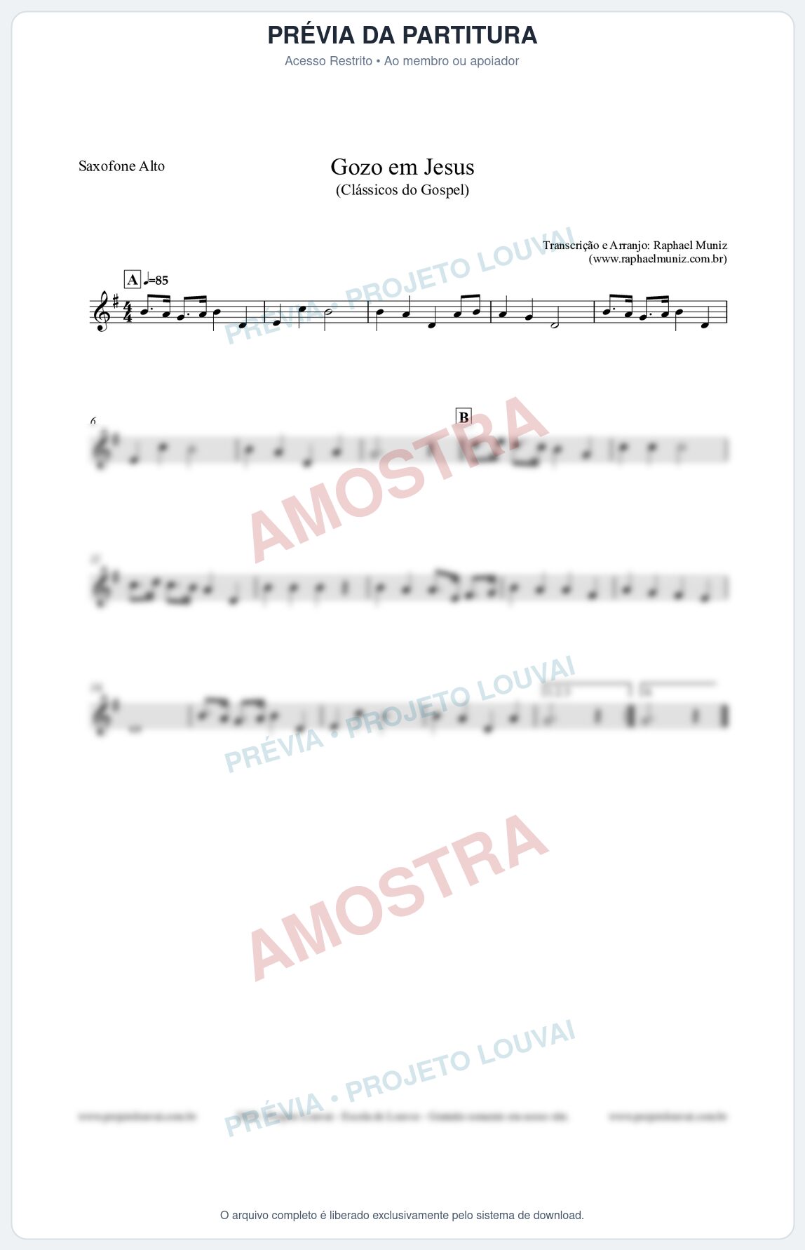 Prévia protegida da primeira página da partitura Partitura para Saxofone Alto - Gozo em Jesus - Harpa Cristã 14 (Tom Bb) - Clássicos do Gospel