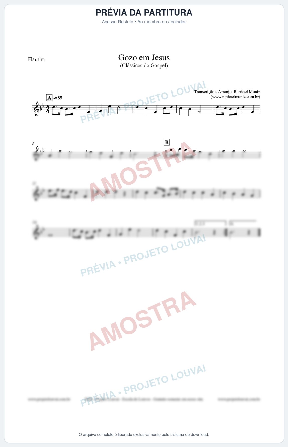 Prévia protegida da primeira página da partitura Partitura para Flautim - Gozo em Jesus - Harpa Cristã 14 (Tom Bb) - Clássicos do Gospel
