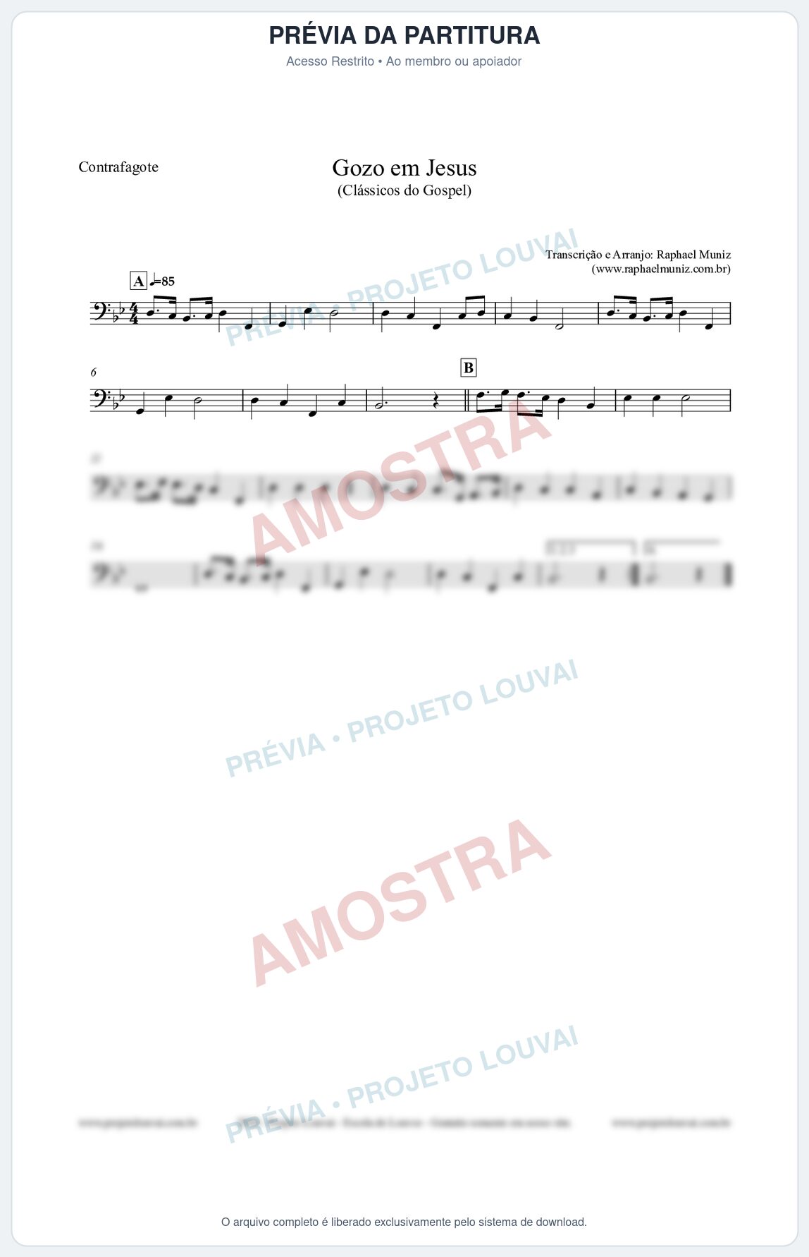 Prévia protegida da primeira página da partitura Partitura para Contrafagote - Gozo em Jesus - Harpa Cristã 14 (Tom Bb) - Clássicos do Gospel