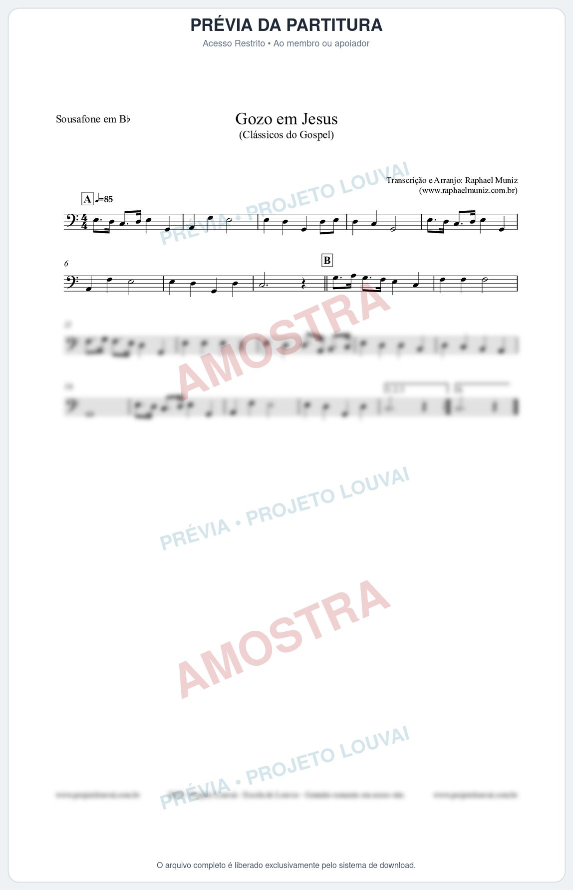 Prévia protegida da primeira página da partitura Partitura para Sousafone em Bb - Gozo em Jesus - Harpa Cristã 14 (Tom Bb) - Clássicos do Gospel