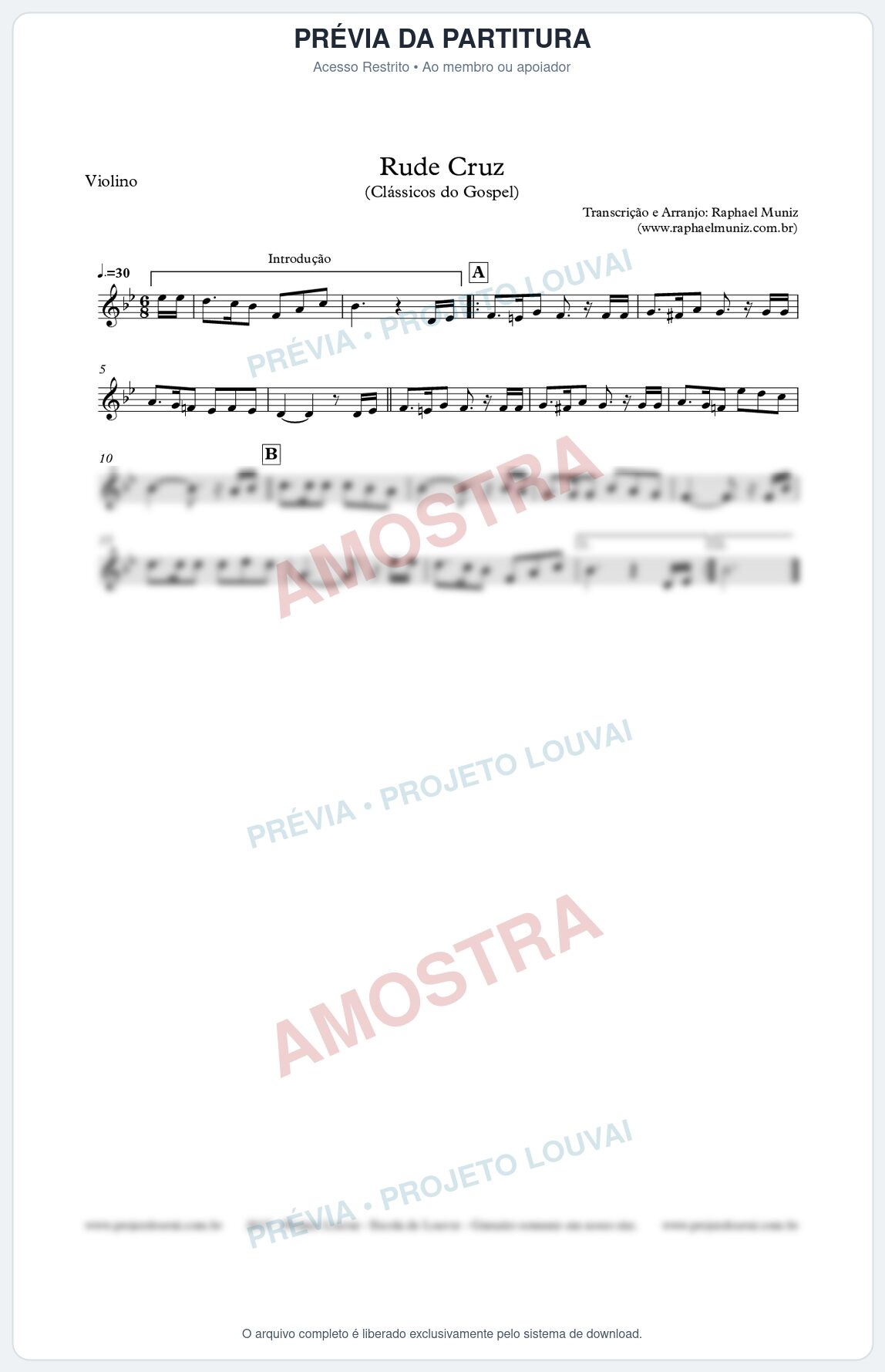 Prévia protegida da primeira página da partitura Partitura para Violino - Rude Cruz - Clássicos do Gospel