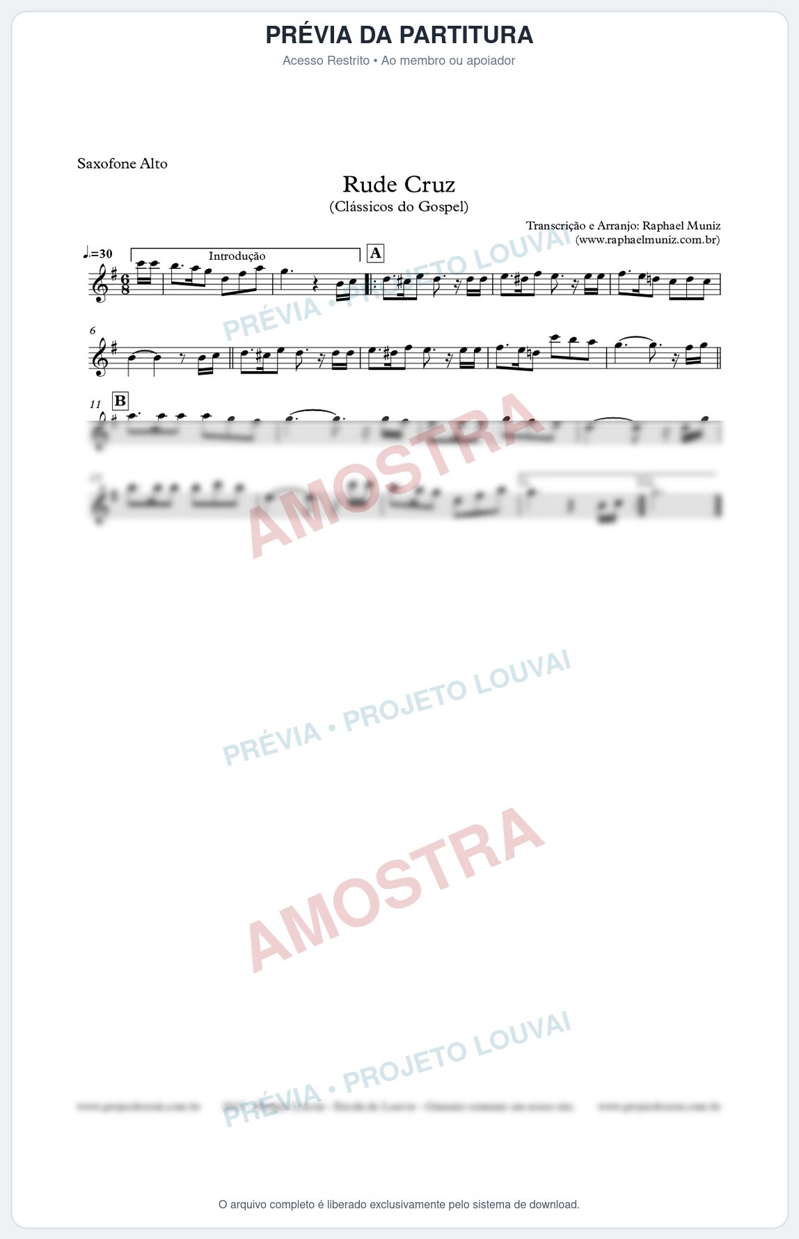 Prévia protegida da primeira página da partitura Partitura para Sax Alto - Rude Cruz - Clássicos do Gospel