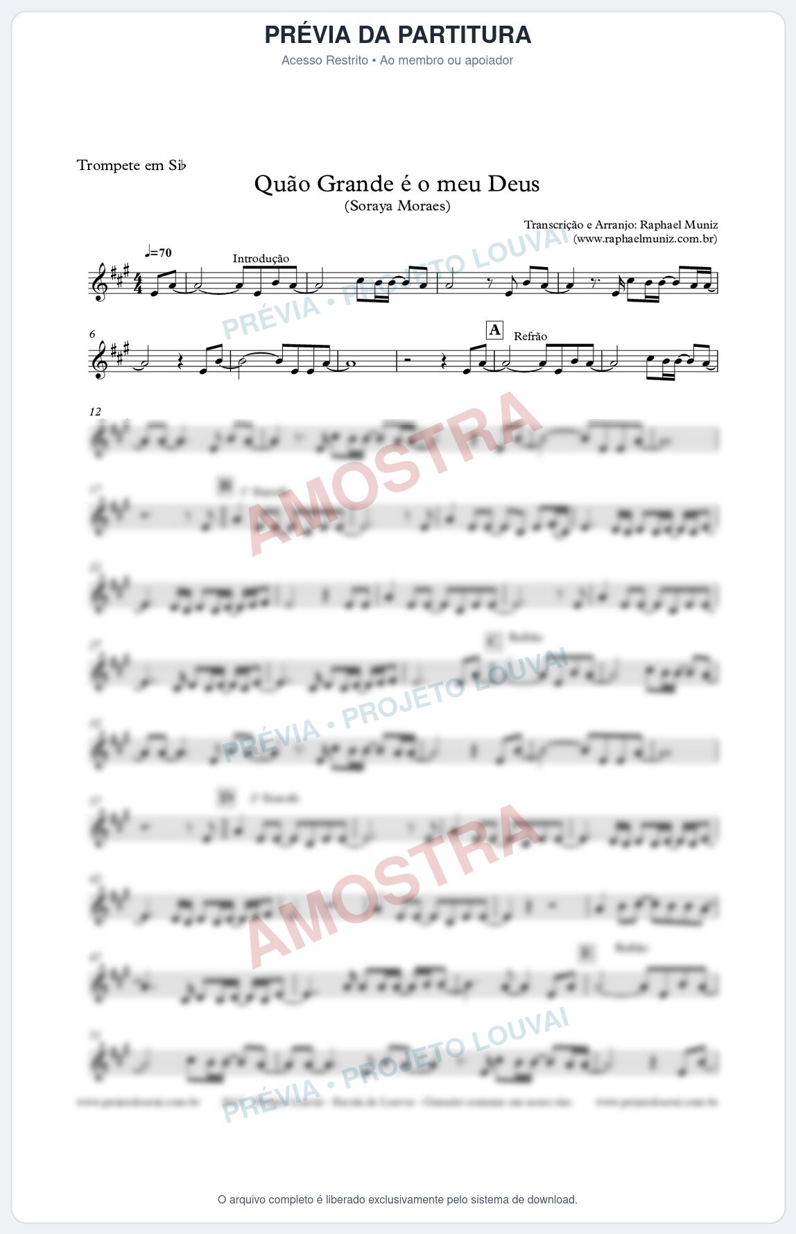 Prévia protegida da primeira página da partitura Partitura para Trompete - Quão grande é o meu Deus - Soraya Moraes