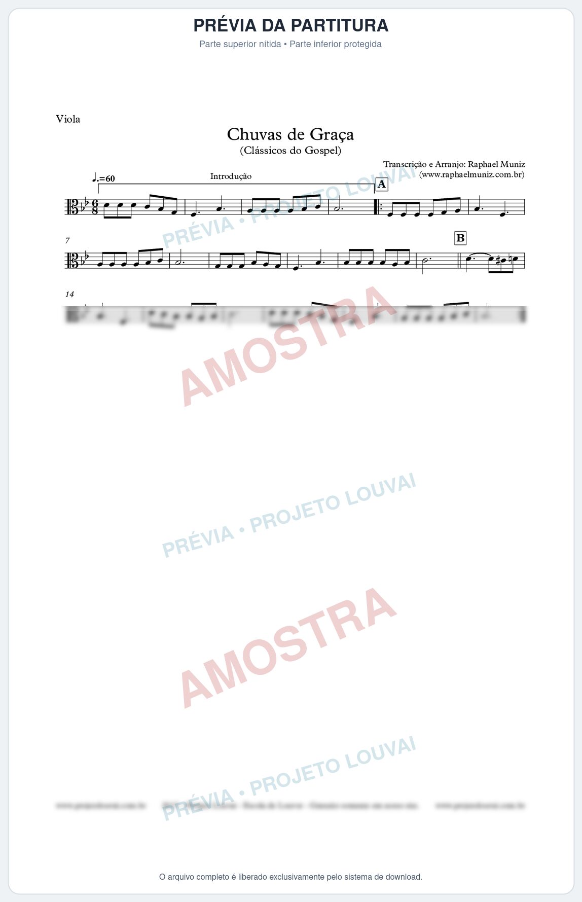 Prévia protegida da primeira página da partitura Partitura para Viola - Chuvas de Graça - Harpa Cristã nº1 - Clássicos do Gospel