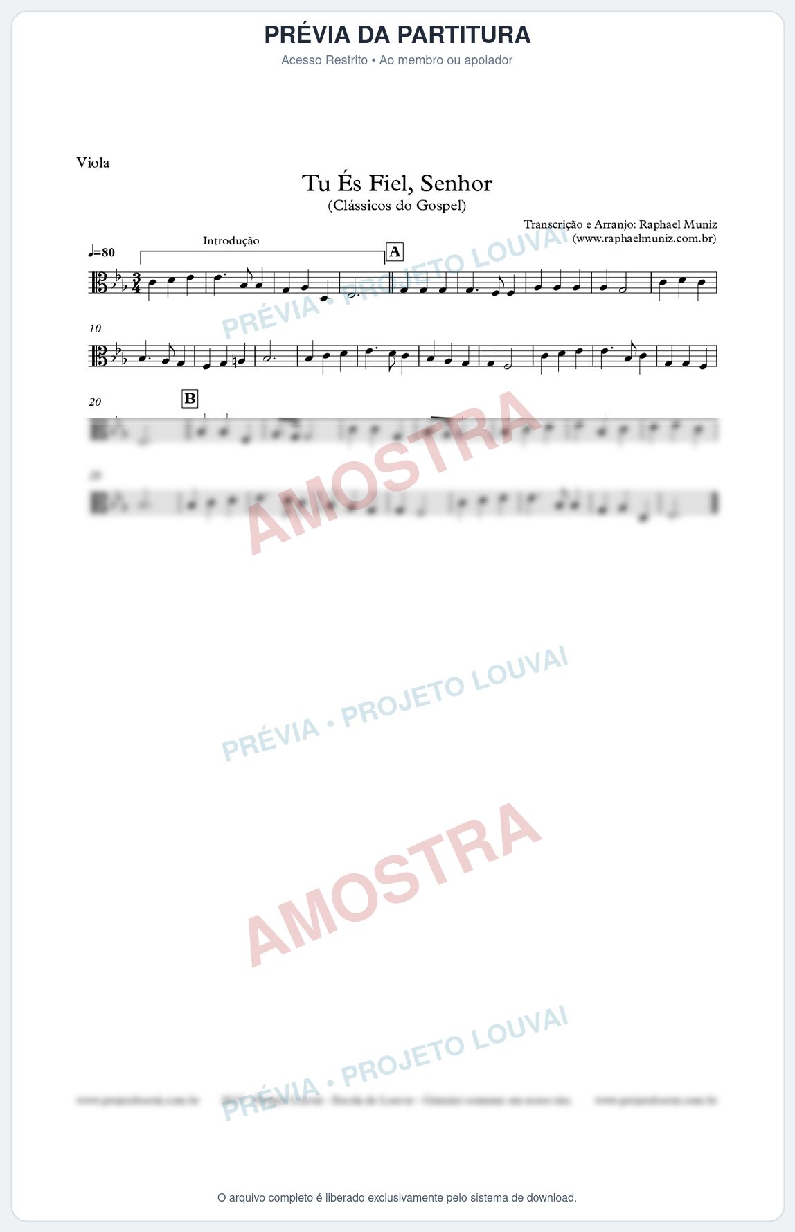 Prévia protegida da primeira página da partitura Partitura para Viola - Tu És Fiel, Senhor - Clássicos do Gospel