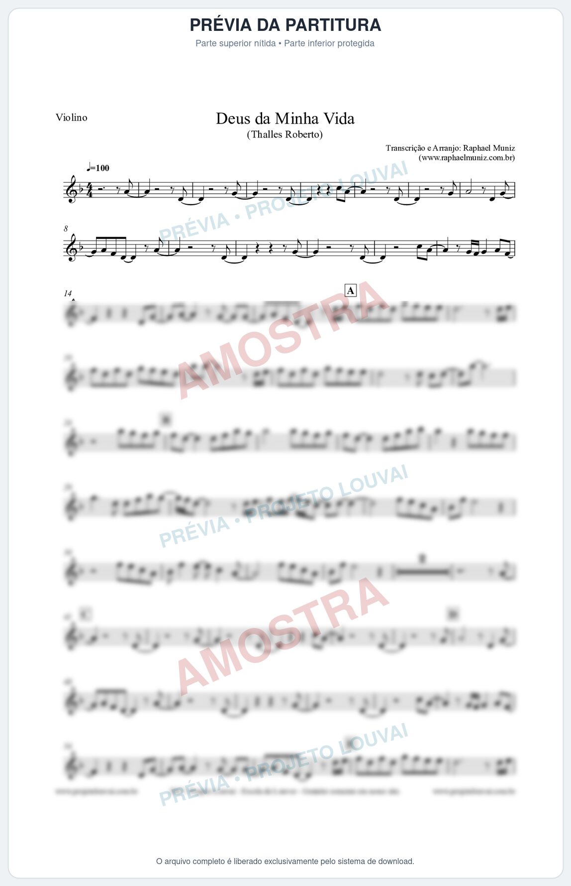 Prévia protegida da primeira página da partitura Partitura para Violino - Deus da minha vida - Thalles Roberto