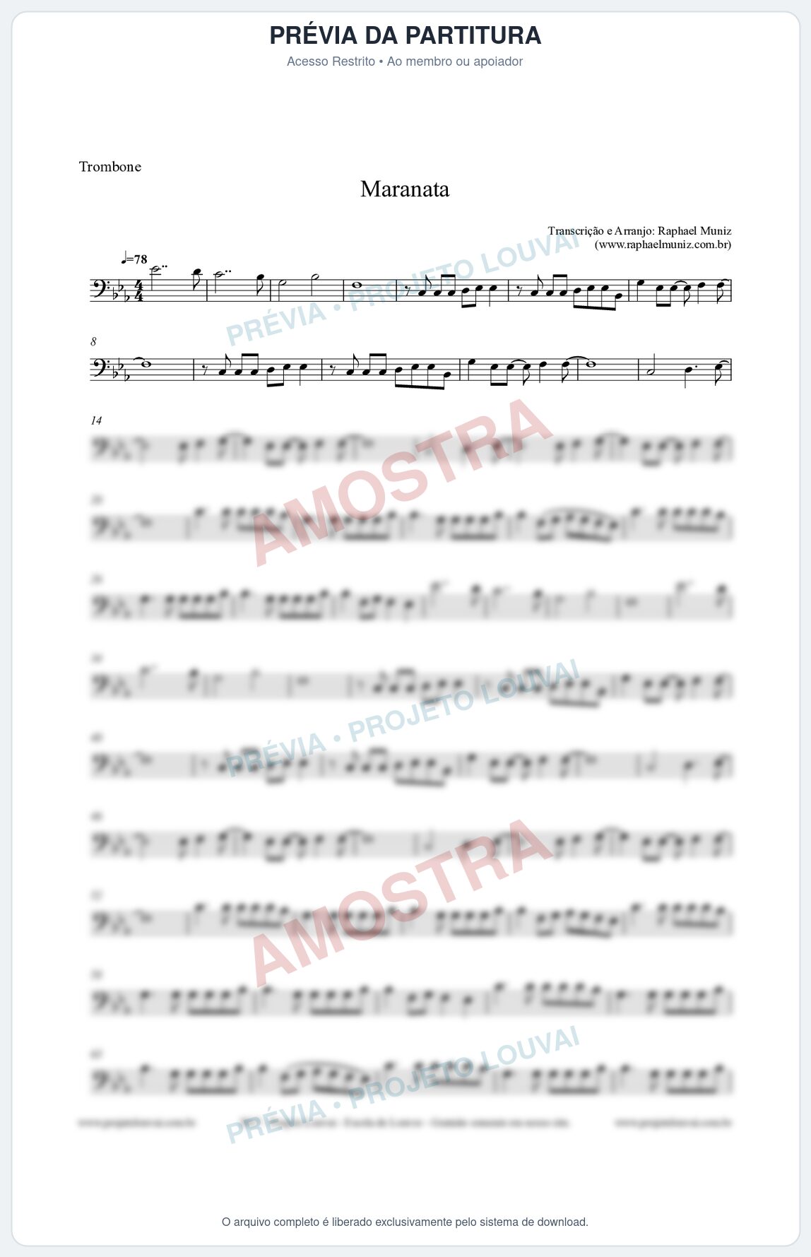 Prévia protegida da primeira página da partitura Partitura para Trombone - Maranata - Ministério Avivah