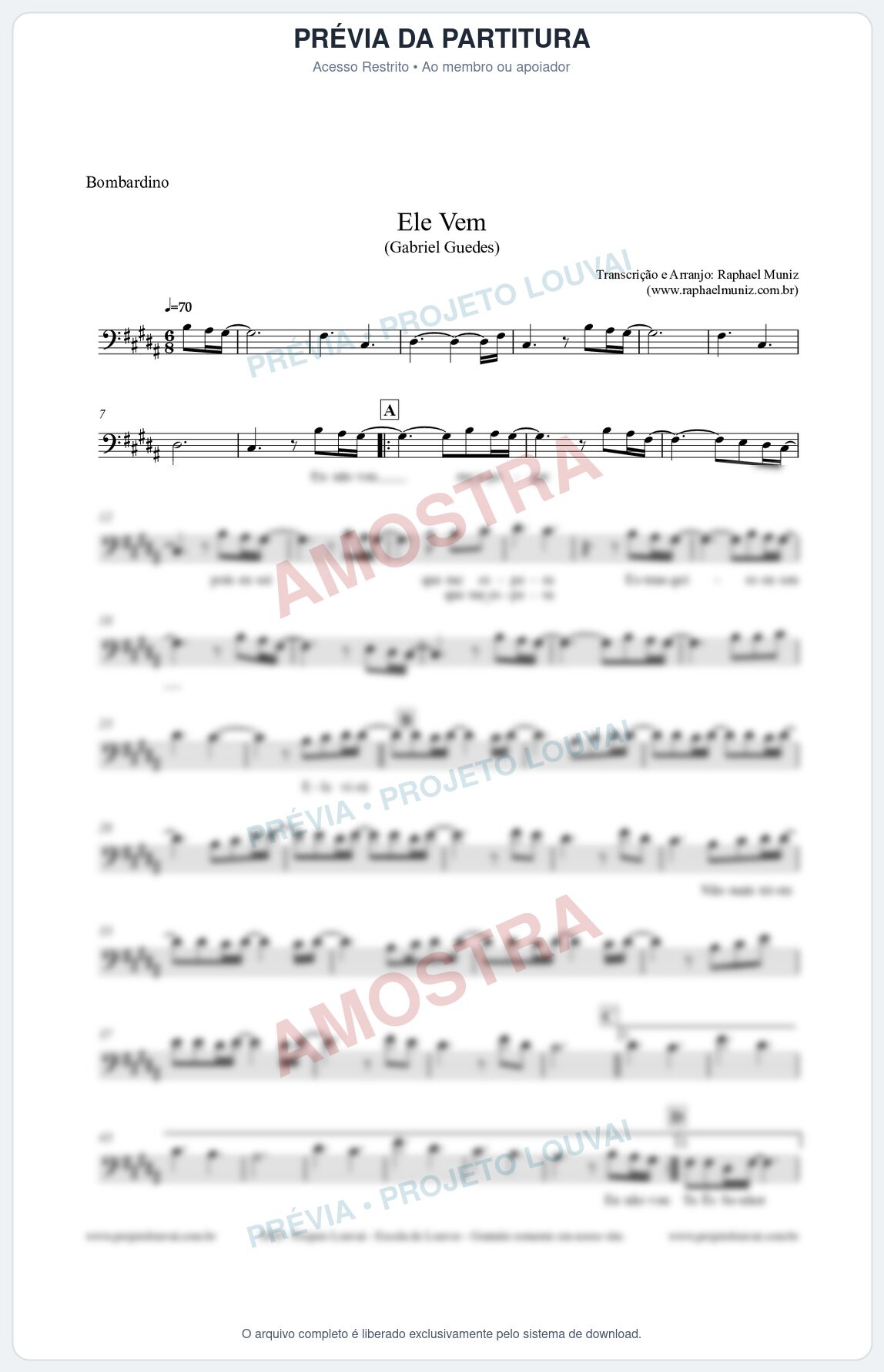 Prévia protegida da primeira página da partitura Partitura para Bombardino - Ele Vem (Tom A) - Gabriel Guedes