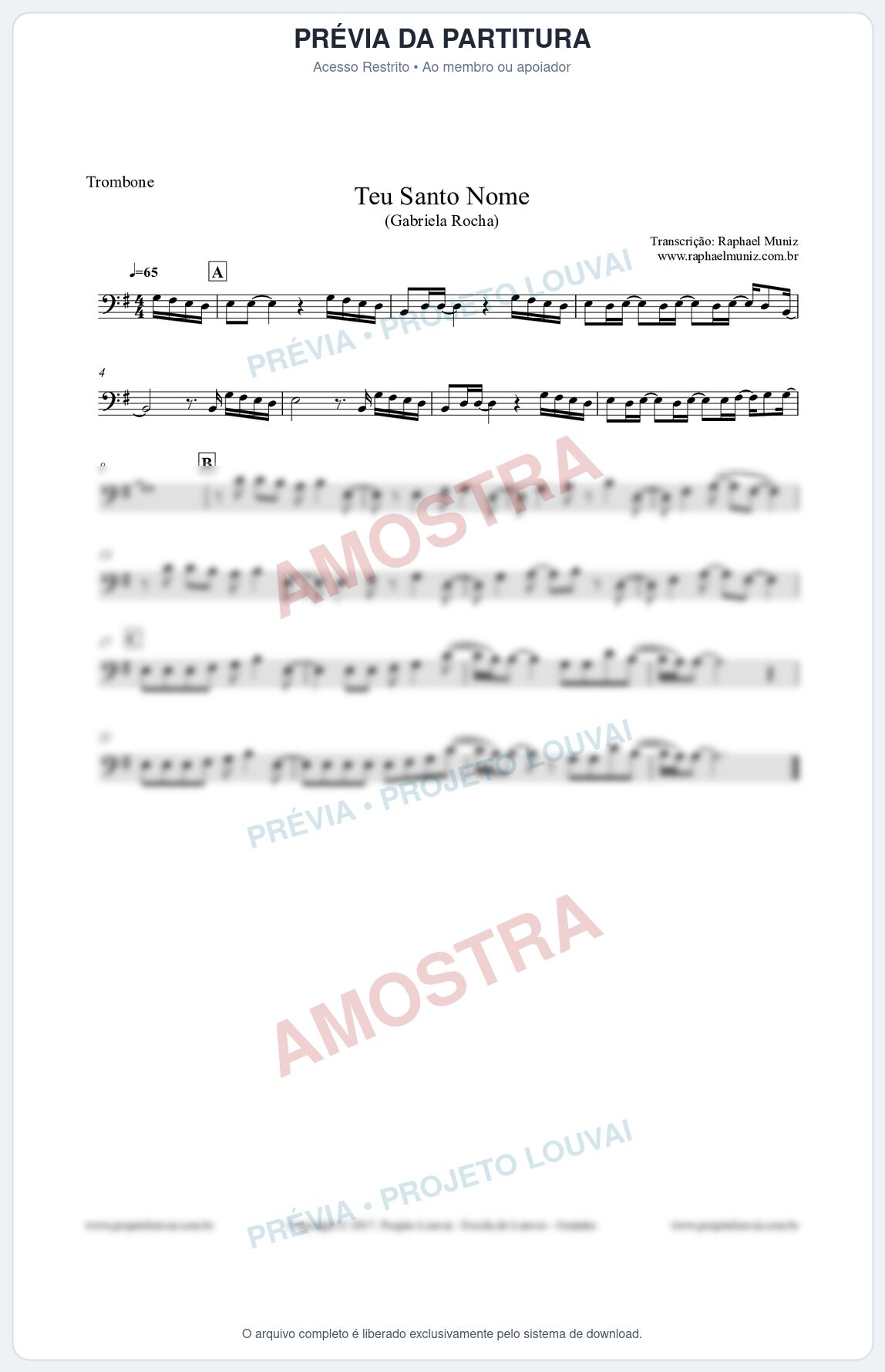 Prévia protegida da primeira página da partitura Partitura para Trombone - Teu santo nome - Gabriela Rocha