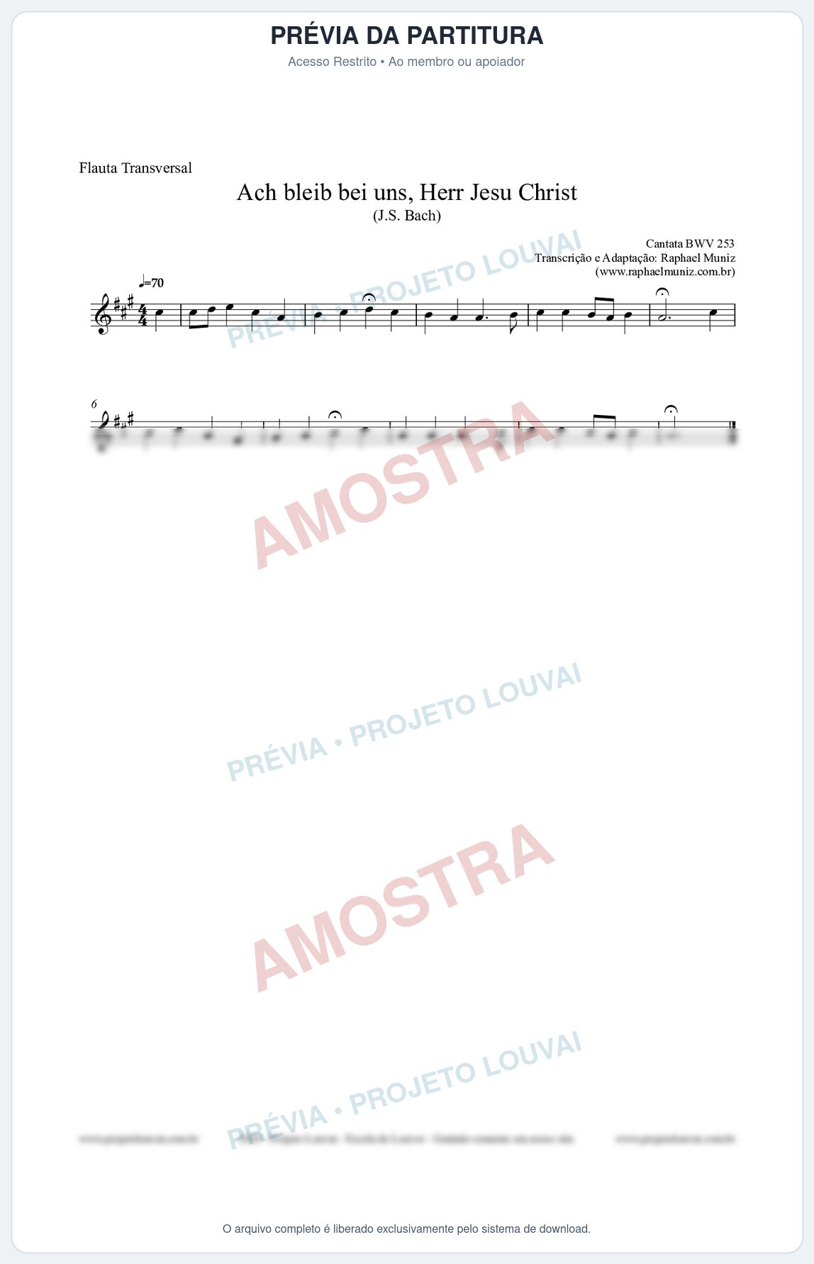 Prévia protegida da primeira página da partitura Partitura para Flauta Transversal - Ach bleib bei uns, Herr Jesu Christ (BWV 253) (Tom A) - Johann Sebastian Bach
