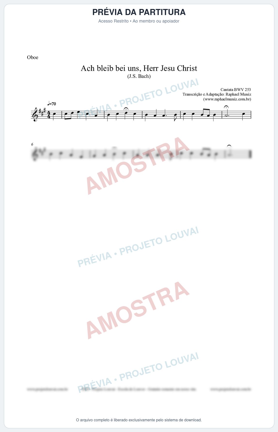 Prévia protegida da primeira página da partitura Partitura para Oboé - Ach bleib bei uns, Herr Jesu Christ (BWV 253) (Tom A) - Johann Sebastian Bach
