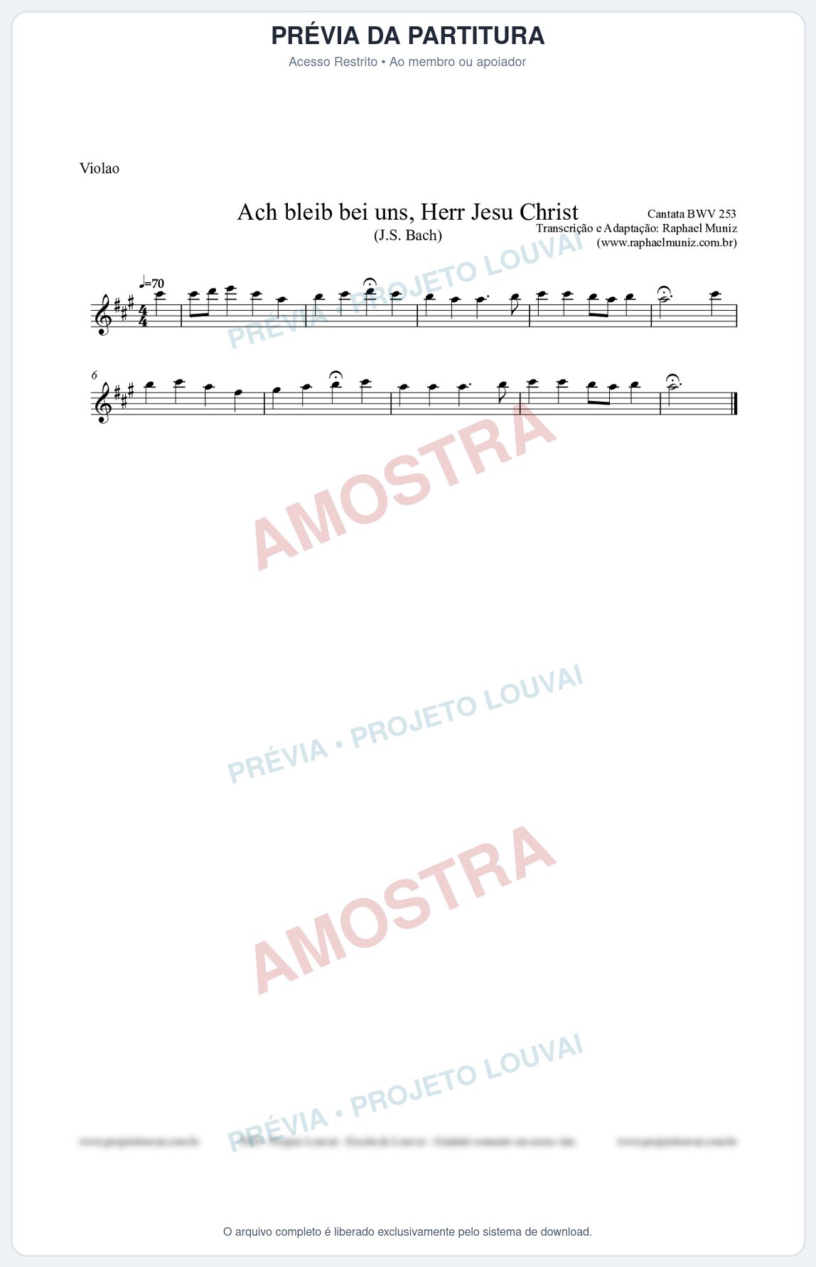 Prévia protegida da primeira página da partitura Partitura para Violão - Ach bleib bei uns, Herr Jesu Christ (BWV 253) (Tom A) - Johann Sebastian Bach