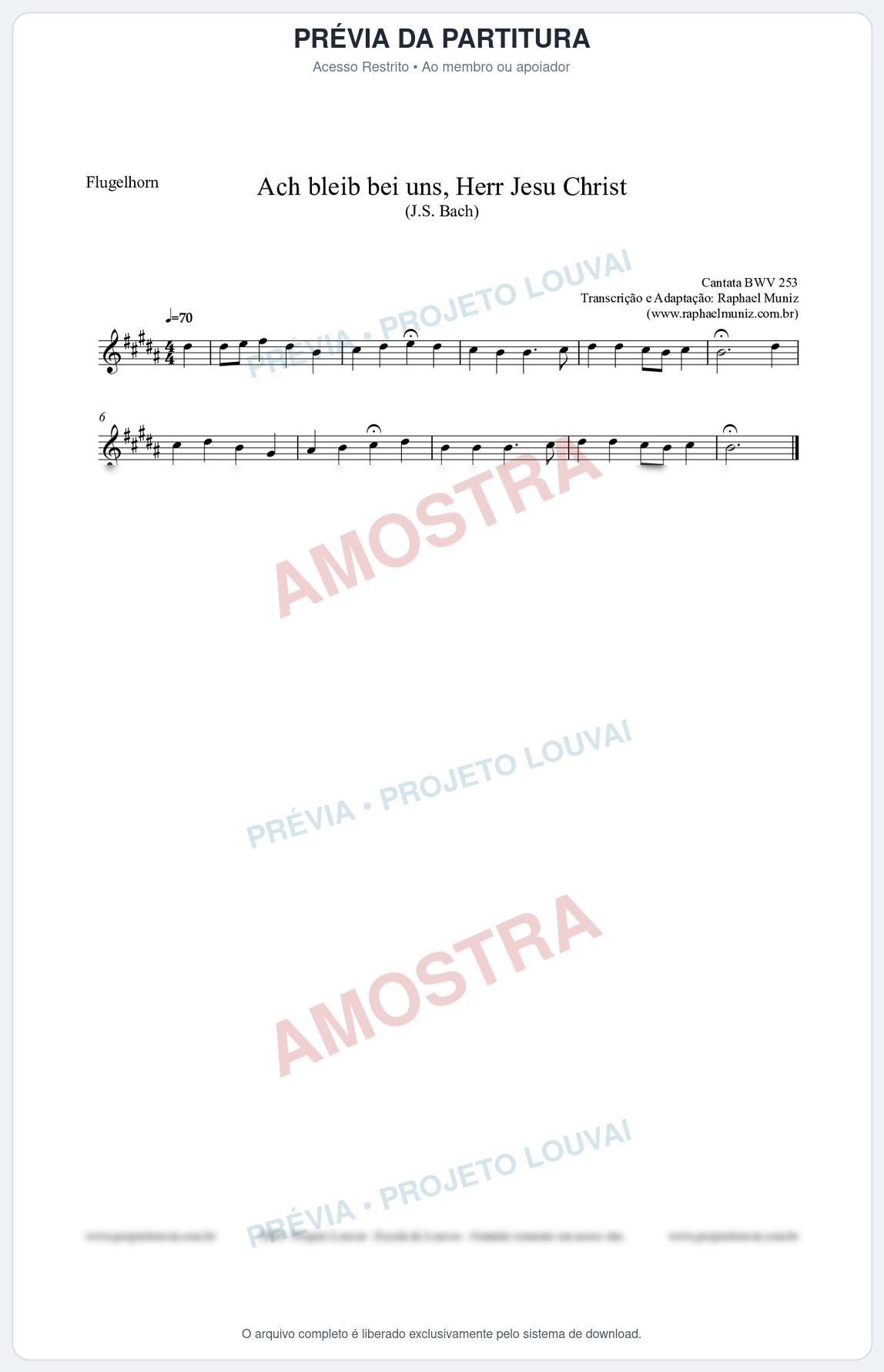 Prévia protegida da primeira página da partitura Partitura para Flugelhorn - Ach bleib bei uns, Herr Jesu Christ (BWV 253) (Tom A) - Johann Sebastian Bach
