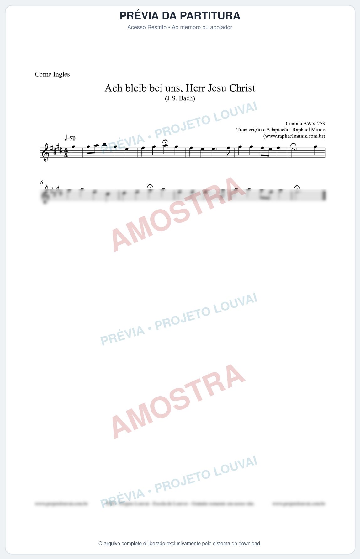 Prévia protegida da primeira página da partitura Partitura para Corne Inglês - Ach bleib bei uns, Herr Jesu Christ (BWV 253) (Tom A) - Johann Sebastian Bach