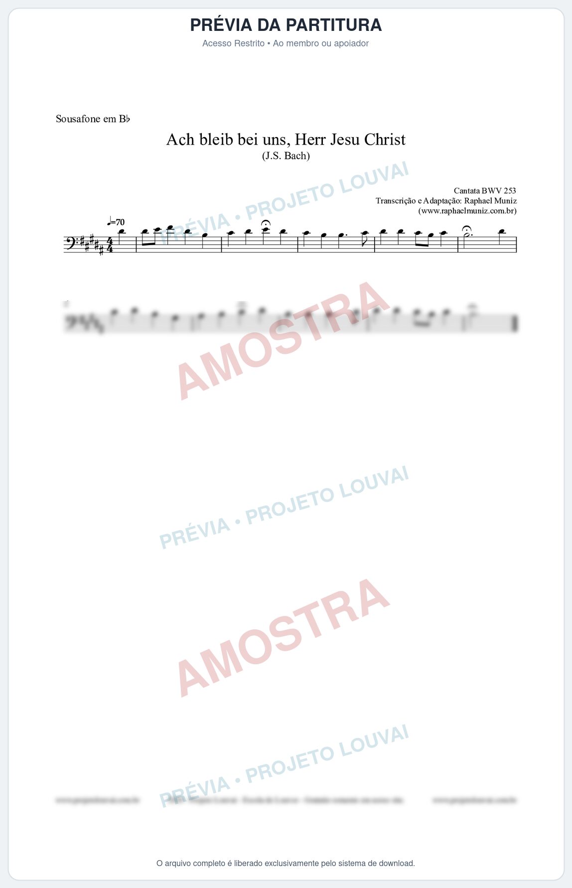 Prévia protegida da primeira página da partitura Partitura para Sousafone em Bb - Ach bleib bei uns, Herr Jesu Christ (BWV 253) (Tom A) - Johann Sebastian Bach