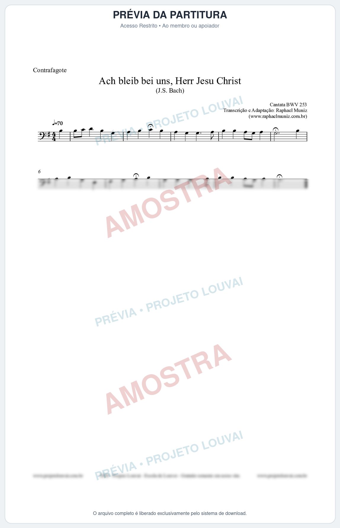 Prévia protegida da primeira página da partitura Partitura para Contrafagote - Ach bleib bei uns, Herr Jesu Christ (BWV 253) (Tom G) - Johann Sebastian Bach