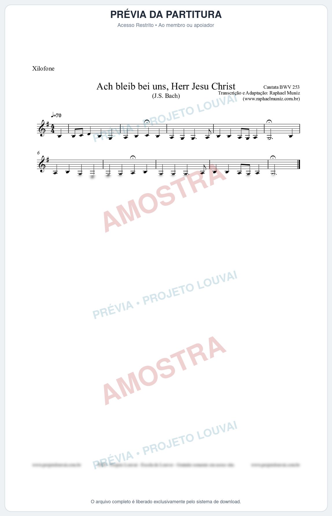 Prévia protegida da primeira página da partitura Partitura para Xilofone - Ach bleib bei uns, Herr Jesu Christ (BWV 253) (Tom G) - Johann Sebastian Bach
