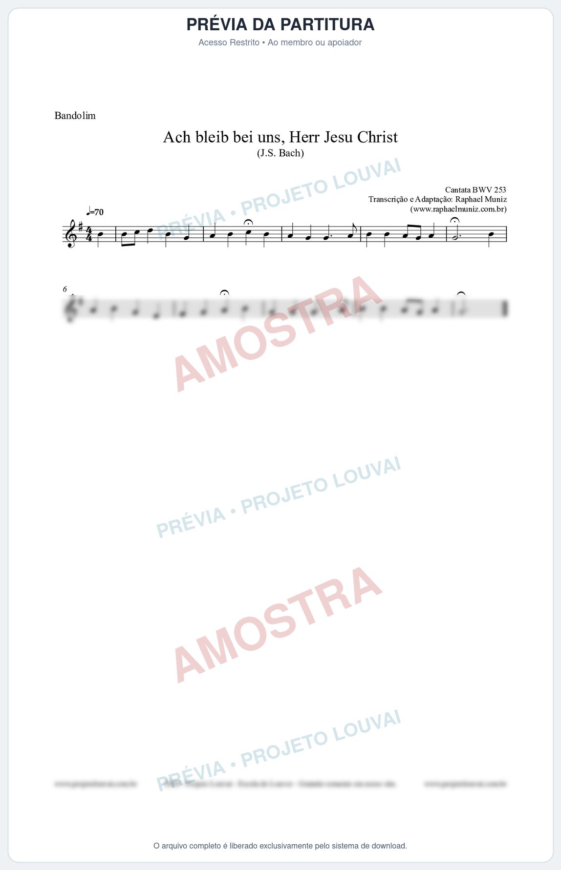 Prévia protegida da primeira página da partitura Partitura para Bandolim - Ach bleib bei uns, Herr Jesu Christ (BWV 253) (Tom G) - Johann Sebastian Bach
