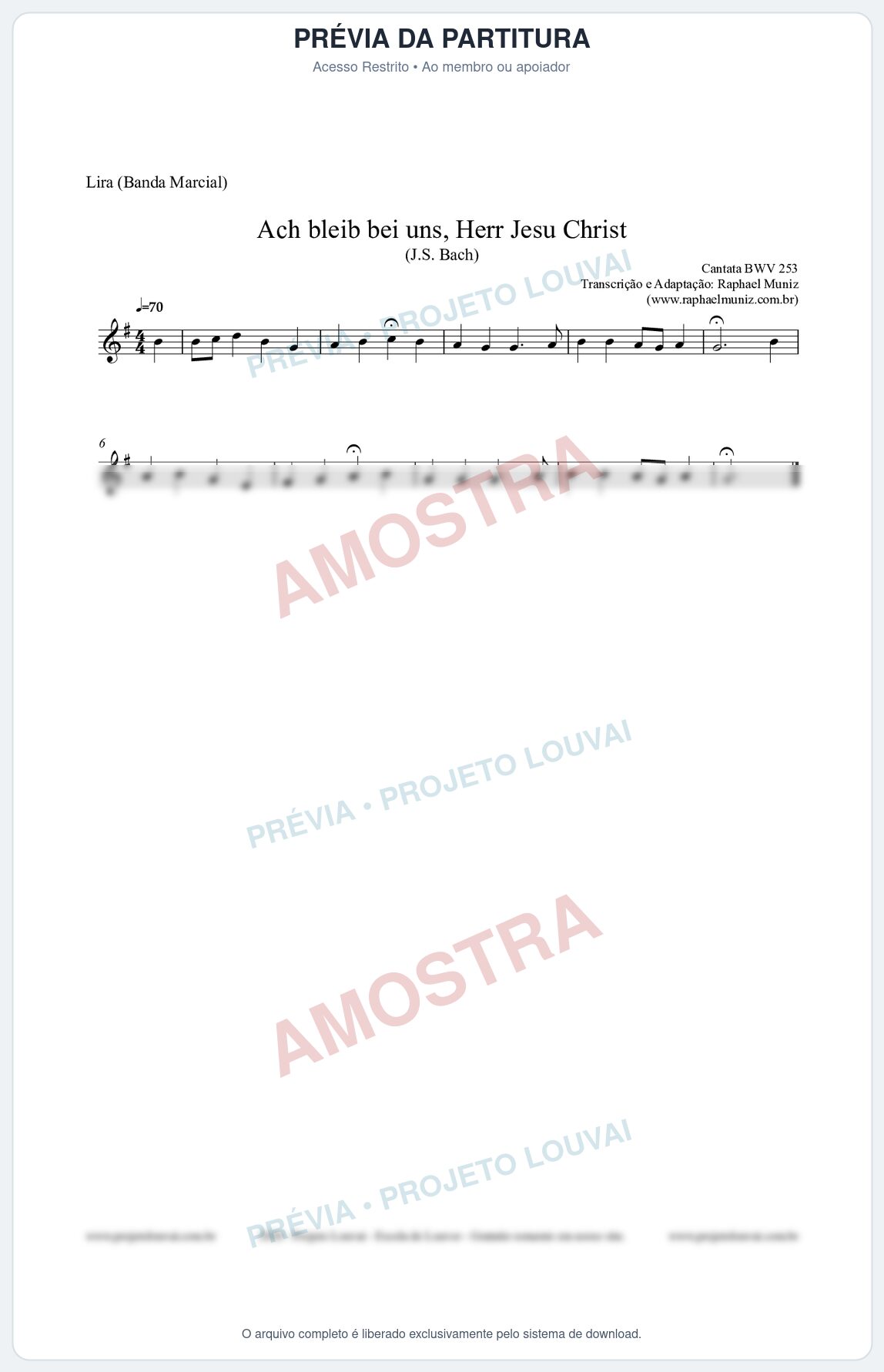 Prévia protegida da primeira página da partitura Partitura para Lira (Banda Marcial) - Ach bleib bei uns, Herr Jesu Christ (BWV 253) (Tom G) - Johann Sebastian Bach