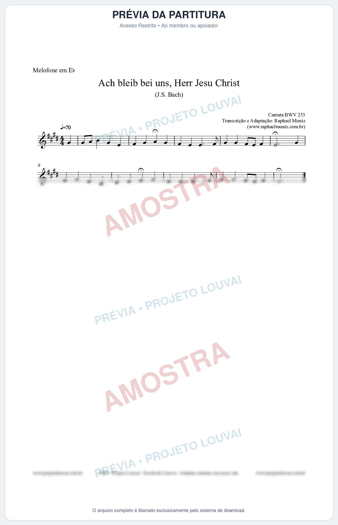 Prévia protegida da primeira página da partitura Partitura para Melofone em Eb - Ach bleib bei uns, Herr Jesu Christ (BWV 253) (Tom G) - Johann Sebastian Bach