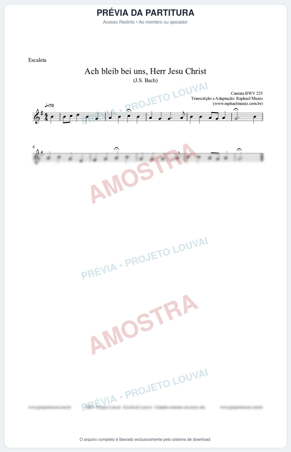 Prévia protegida da primeira página da partitura Partitura para Escaleta - Ach bleib bei uns, Herr Jesu Christ (BWV 253) (Tom G) - Johann Sebastian Bach