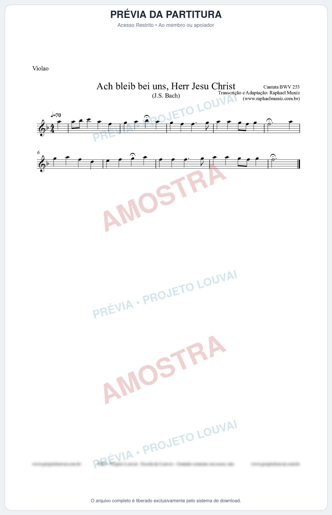 Prévia protegida da primeira página da partitura Partitura para Violão - Ach bleib bei uns, Herr Jesu Christ (BWV 253) (Tom F) - Johann Sebastian Bach