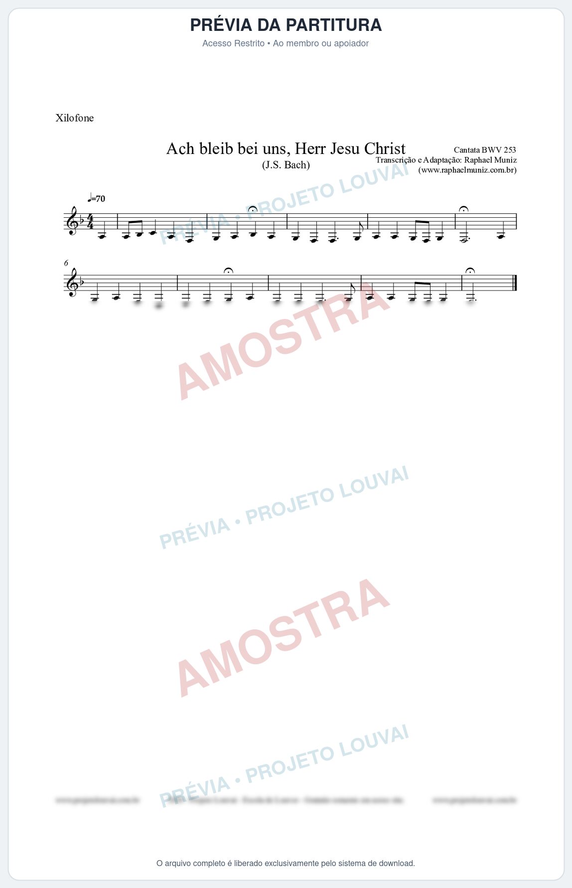 Prévia protegida da primeira página da partitura Partitura para Xilofone - Ach bleib bei uns, Herr Jesu Christ (BWV 253) (Tom F) - Johann Sebastian Bach