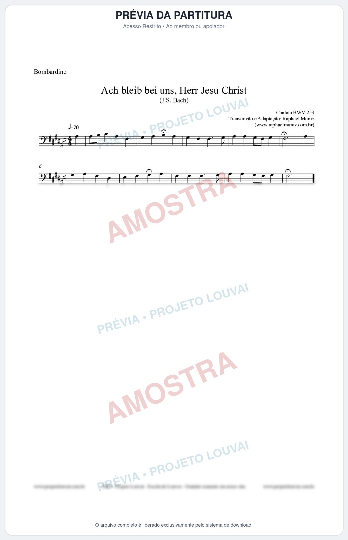 Prévia protegida da primeira página da partitura Partitura para Bombardino - Ach bleib bei uns, Herr Jesu Christ (BWV 253) (Tom E) - Johann Sebastian Bach