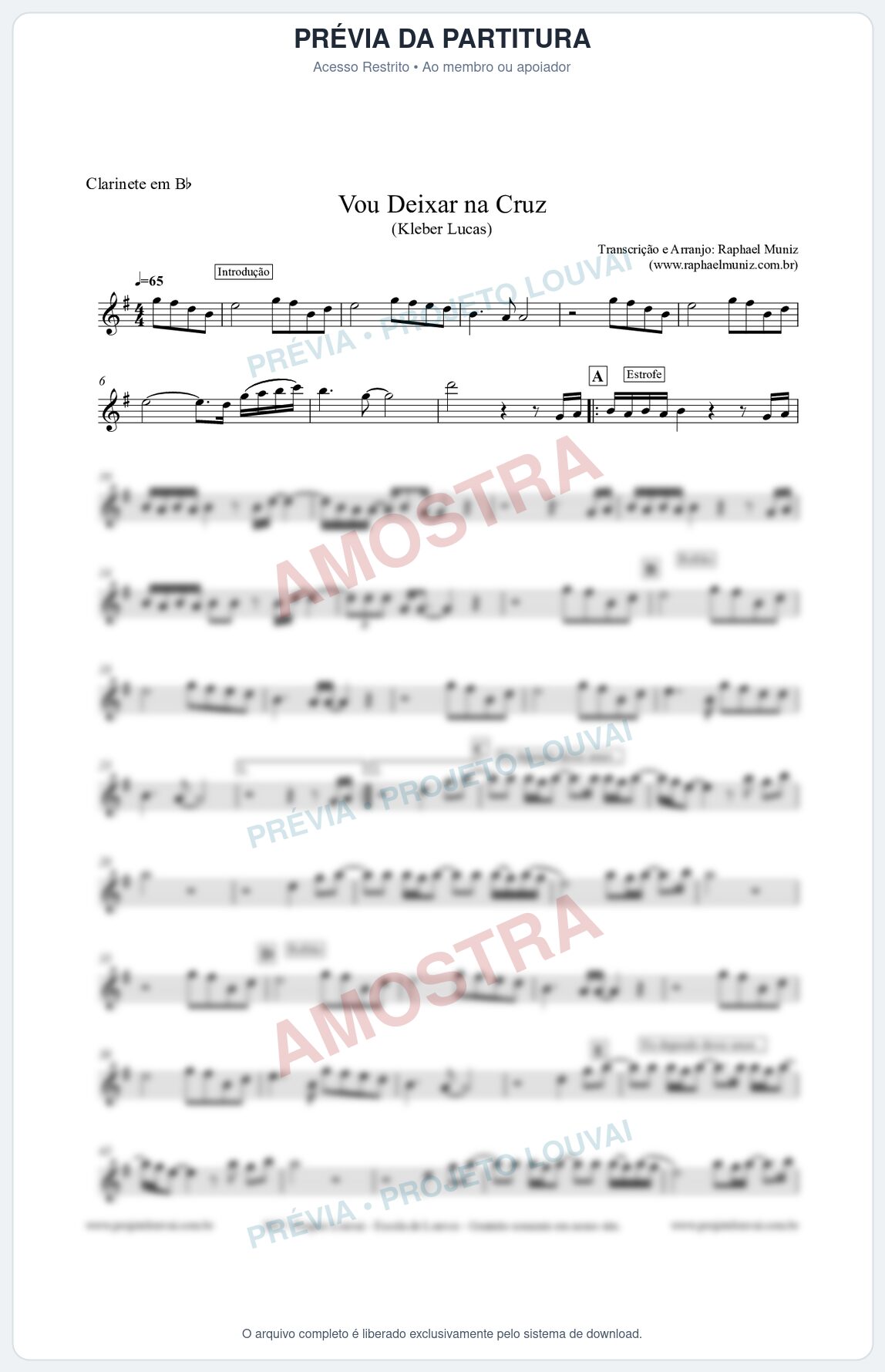 Prévia protegida da primeira página da partitura Partitura para Clarinete - Vou Deixar na Cruz - Kleber Lucas
