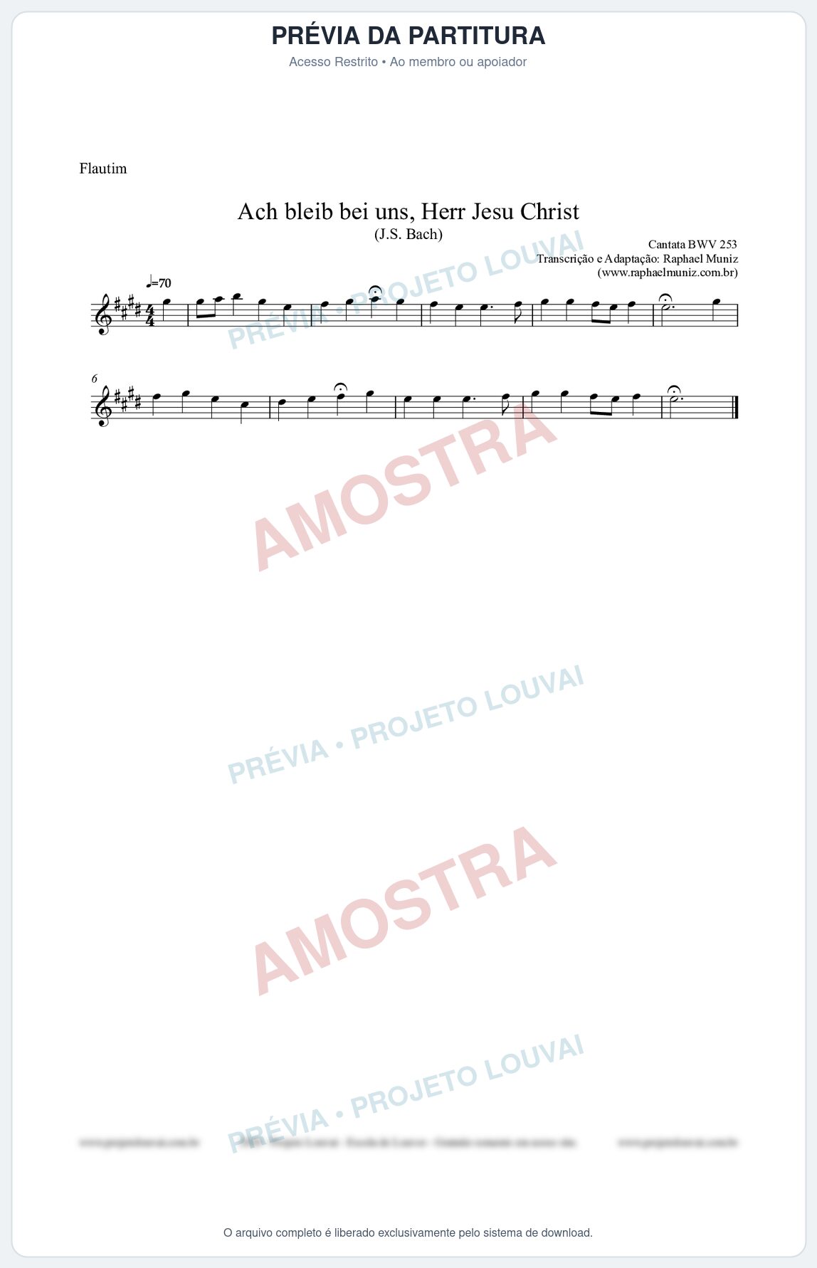 Prévia protegida da primeira página da partitura Partitura para Flautim - Ach bleib bei uns, Herr Jesu Christ (BWV 253) (Tom E) - Johann Sebastian Bach