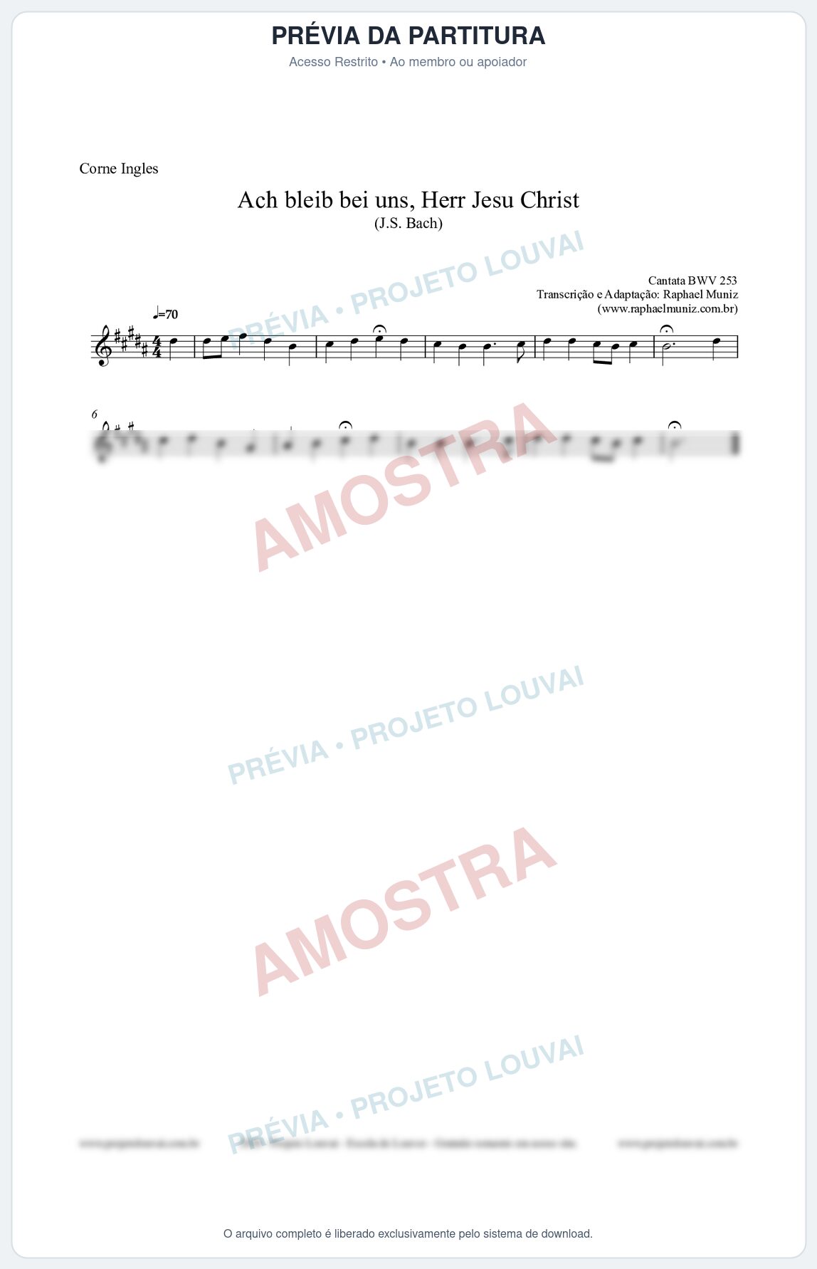 Prévia protegida da primeira página da partitura Partitura para Corne Inglês - Ach bleib bei uns, Herr Jesu Christ (BWV 253) (Tom E) - Johann Sebastian Bach