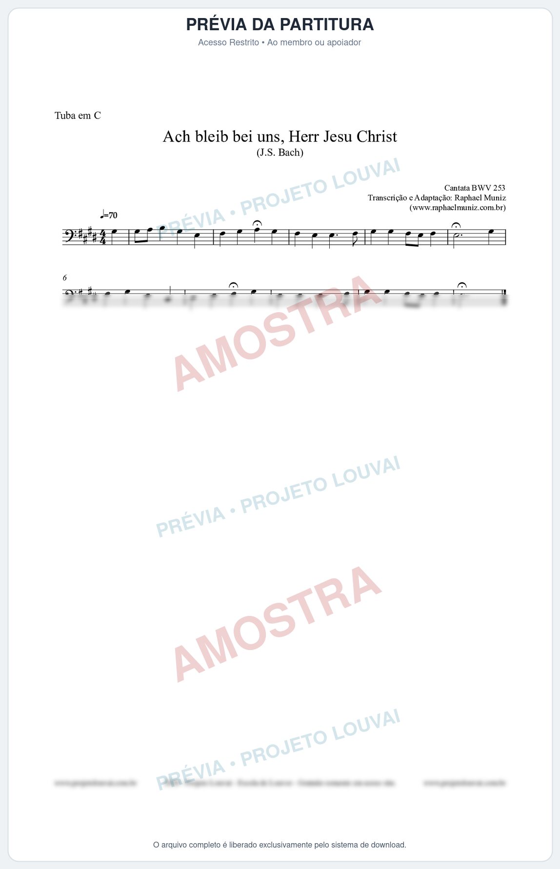Prévia protegida da primeira página da partitura Partitura para Tuba em C - Ach bleib bei uns, Herr Jesu Christ (BWV 253) (Tom E) - Johann Sebastian Bach