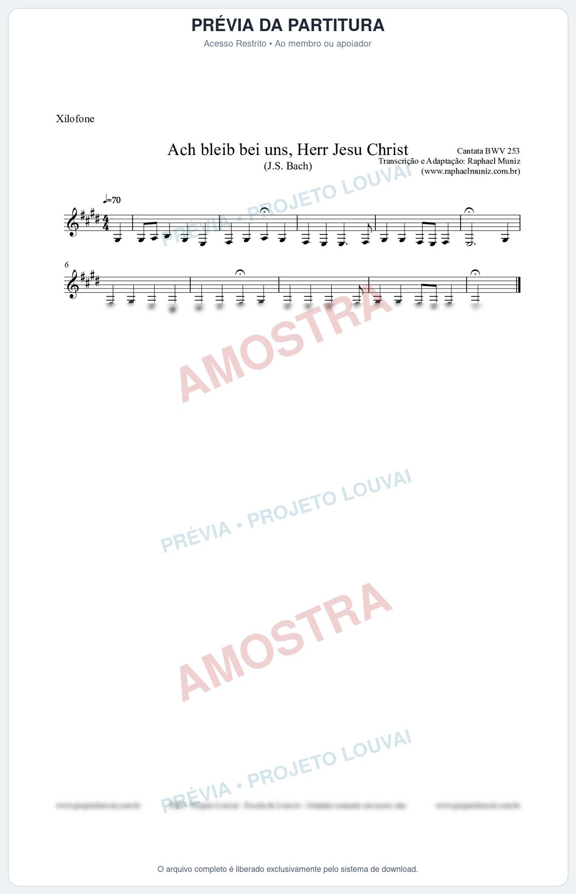 Prévia protegida da primeira página da partitura Partitura para Xilofone - Ach bleib bei uns, Herr Jesu Christ (BWV 253) (Tom E) - Johann Sebastian Bach