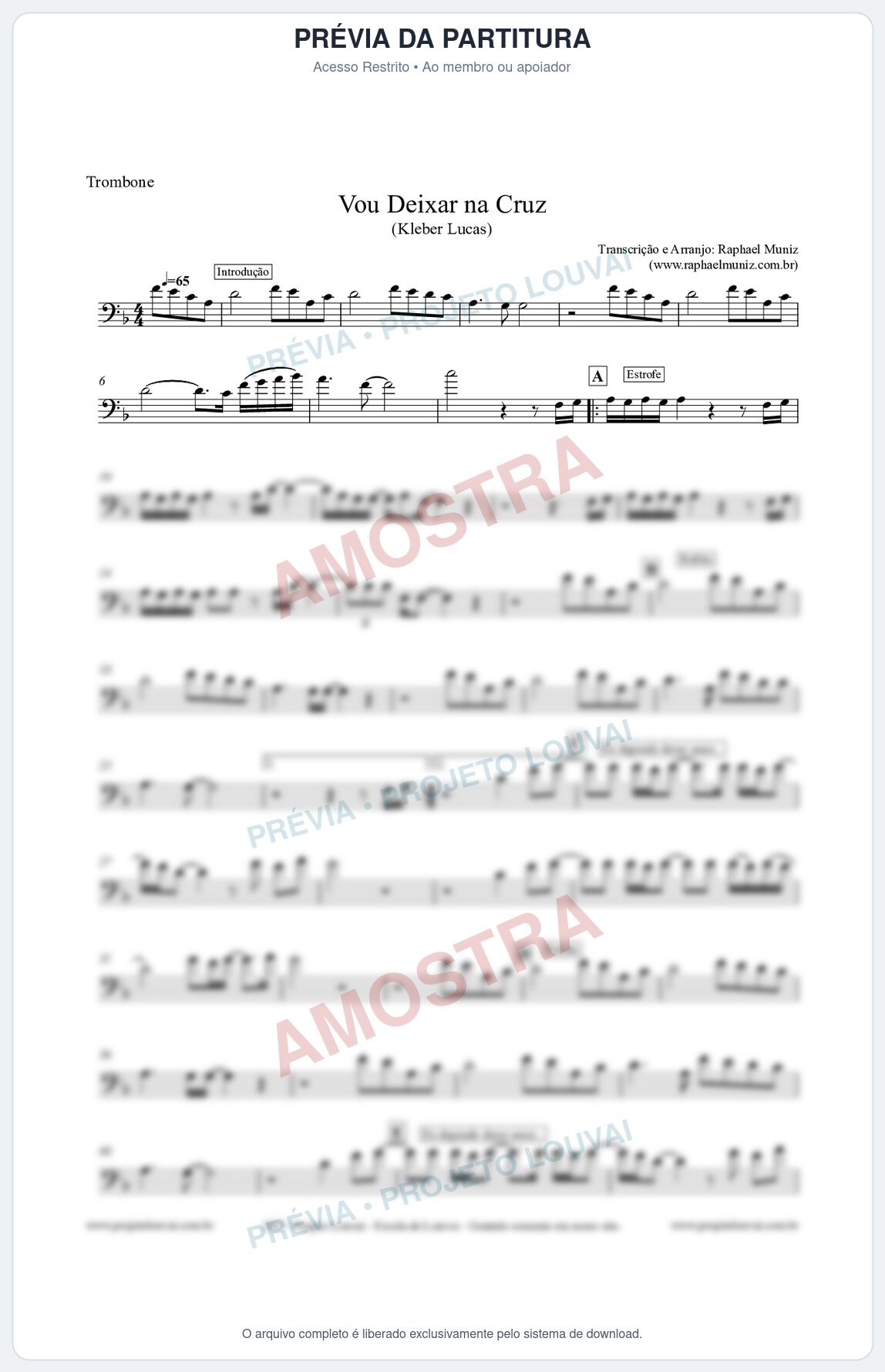 Prévia protegida da primeira página da partitura Partitura para Trombone - Vou Deixar na Cruz - Kleber Lucas