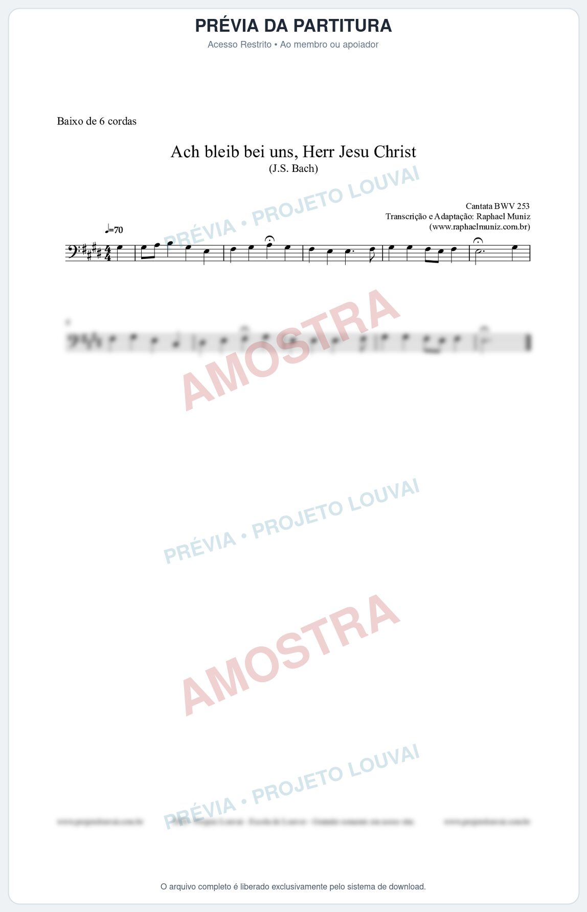 Prévia protegida da primeira página da partitura Partitura para Baixo de 6 cordas - Ach bleib bei uns, Herr Jesu Christ (BWV 253) (Tom E) - Johann Sebastian Bach