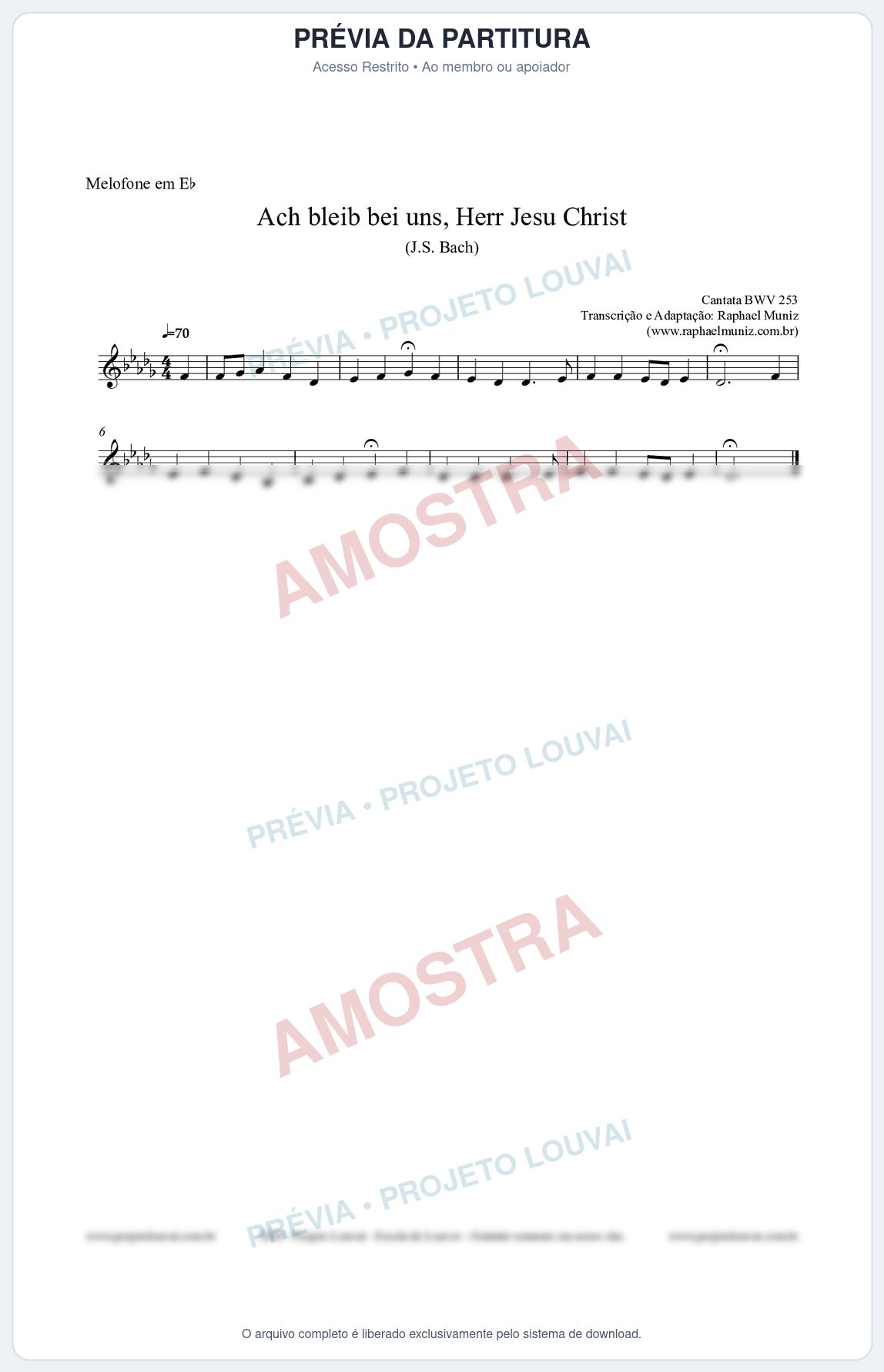 Prévia protegida da primeira página da partitura Partitura para Melofone em Eb - Ach bleib bei uns, Herr Jesu Christ (BWV 253) (Tom E) - Johann Sebastian Bach