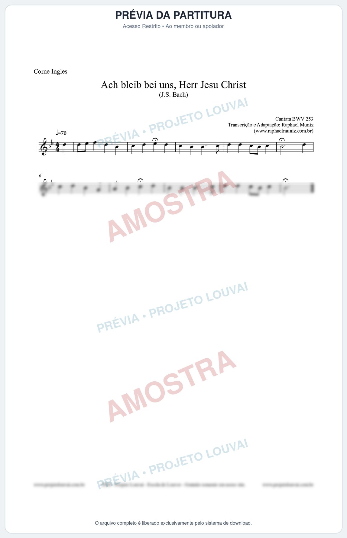 Prévia protegida da primeira página da partitura Partitura para Corne Inglês - Ach bleib bei uns, Herr Jesu Christ (BWV 253) (Tom Eb) - Johann Sebastian Bach