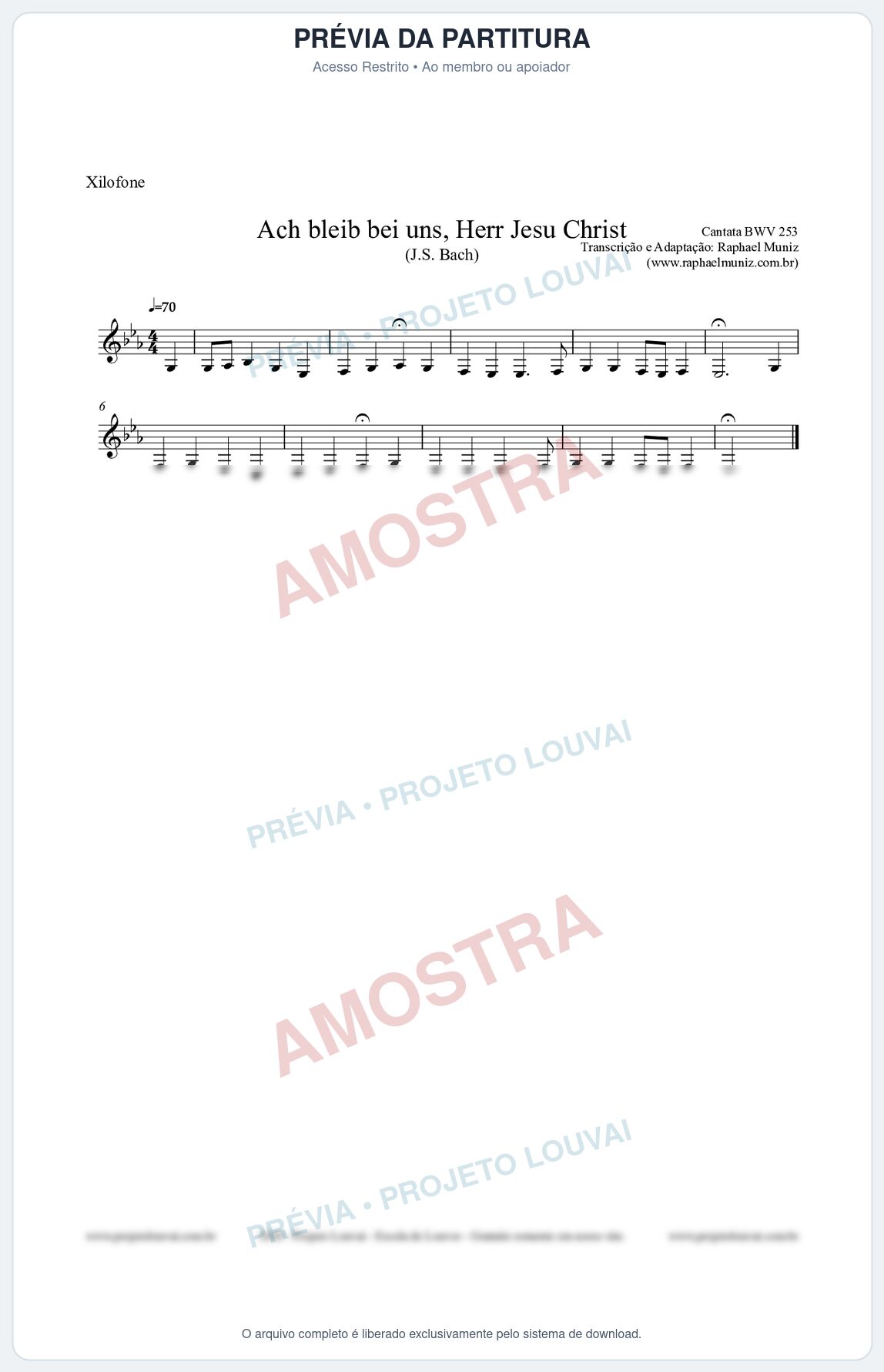 Prévia protegida da primeira página da partitura Partitura para Xilofone - Ach bleib bei uns, Herr Jesu Christ (BWV 253) (Tom Eb) - Johann Sebastian Bach