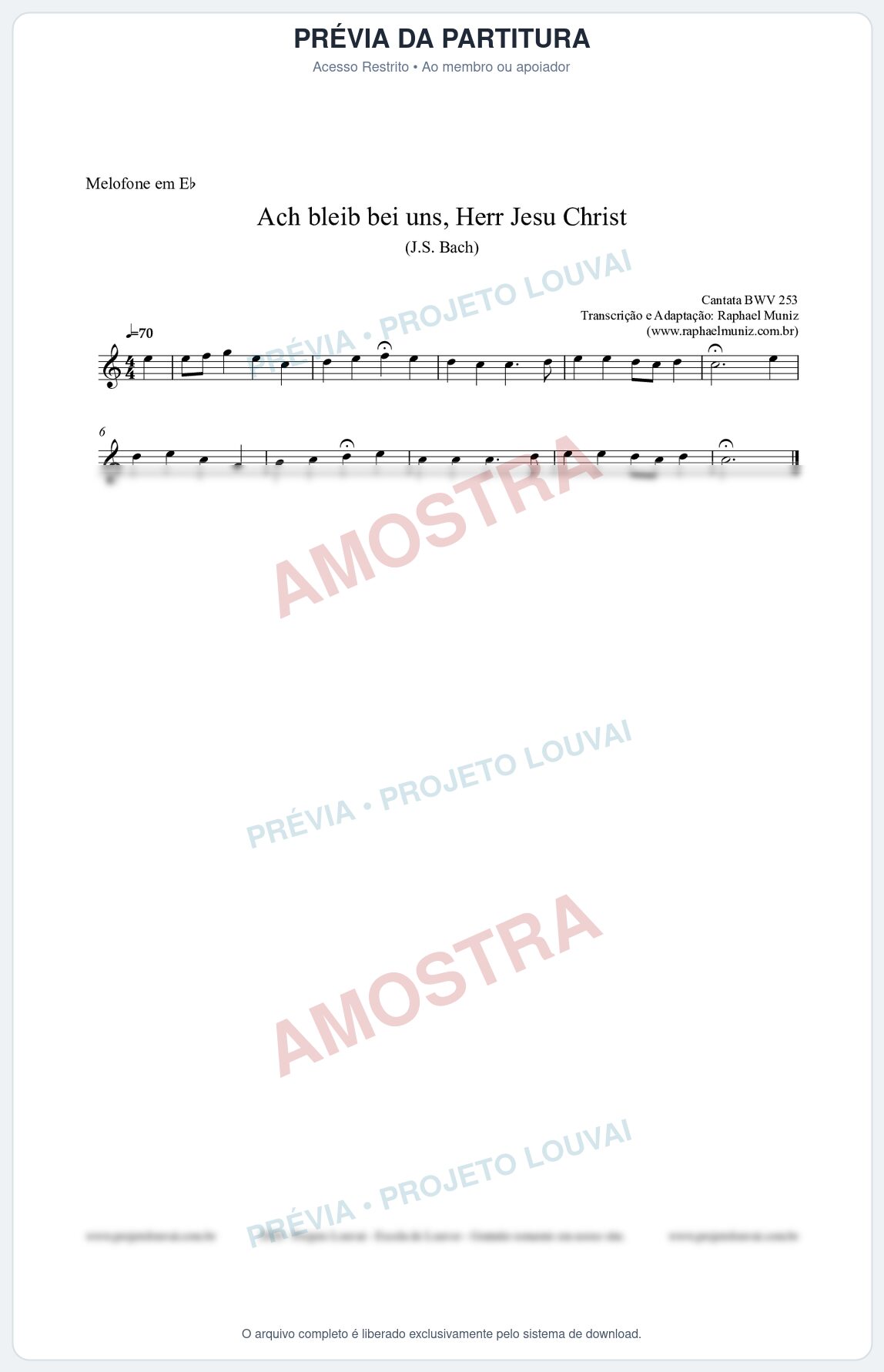 Prévia protegida da primeira página da partitura Partitura para Melofone em Eb - Ach bleib bei uns, Herr Jesu Christ (BWV 253) (Tom Eb) - Johann Sebastian Bach