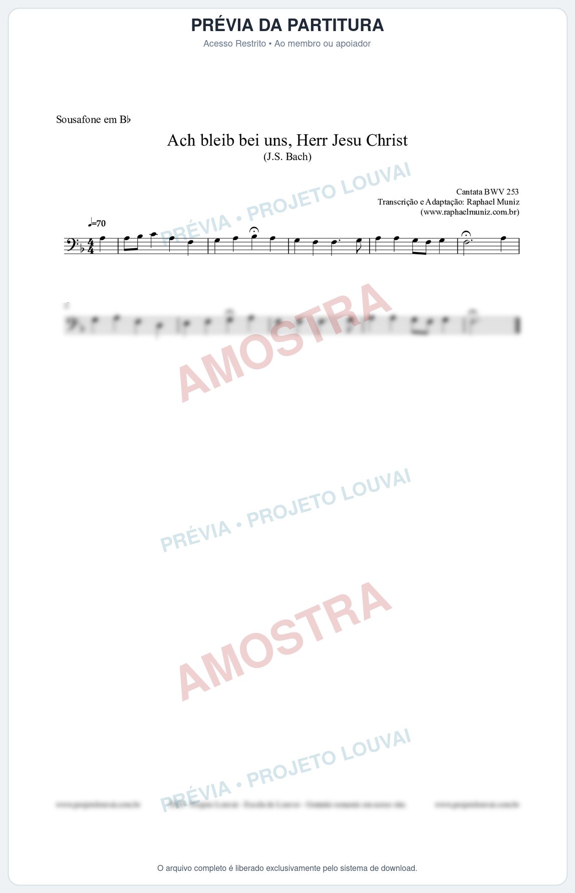 Prévia protegida da primeira página da partitura Partitura para Sousafone em Bb - Ach bleib bei uns, Herr Jesu Christ (BWV 253) (Tom Eb) - Johann Sebastian Bach
