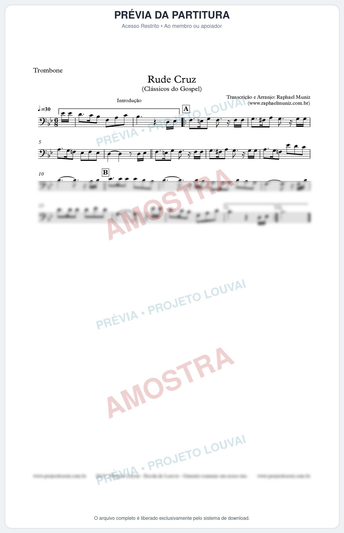 Prévia protegida da primeira página da partitura Partitura para Trombone - Rude Cruz - Clássicos do Gospel