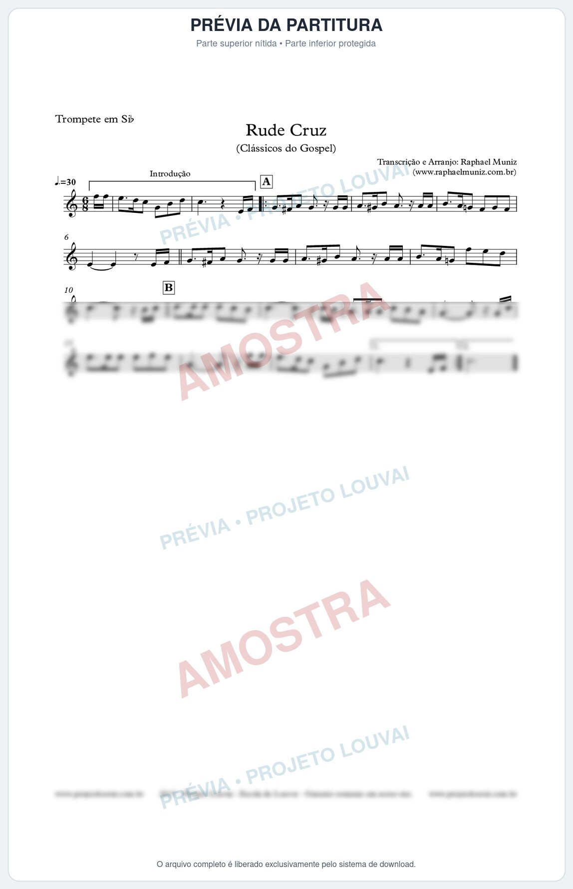 Prévia protegida da primeira página da partitura Partitura para Trompete - Rude Cruz - Clássicos do Gospel