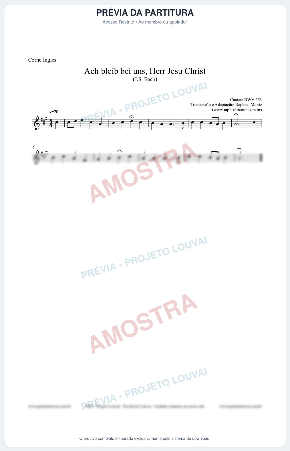Prévia protegida da primeira página da partitura Partitura para Corne Inglês - Ach bleib bei uns, Herr Jesu Christ (BWV 253) (Tom D) - Johann Sebastian Bach