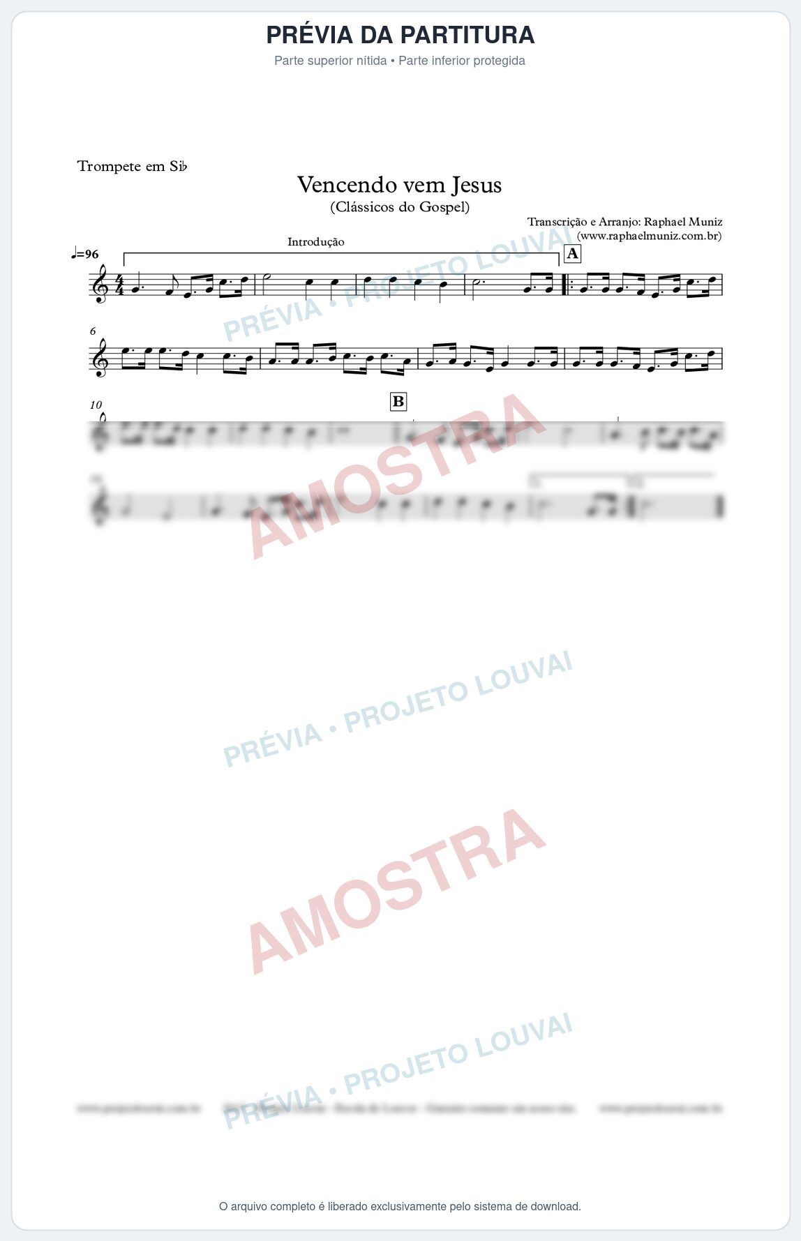 Prévia protegida da primeira página da partitura Partitura para Trompete - Vencendo vem Jesus - Clássicos do Gospel