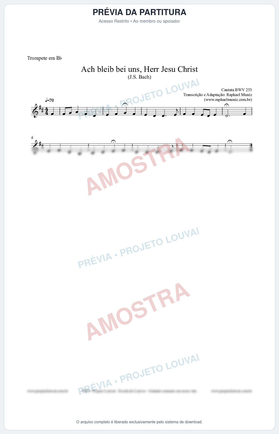 Prévia protegida da primeira página da partitura Partitura para Trompete em Bb - Ach bleib bei uns, Herr Jesu Christ (BWV 253) (Tom C) - Johann Sebastian Bach
