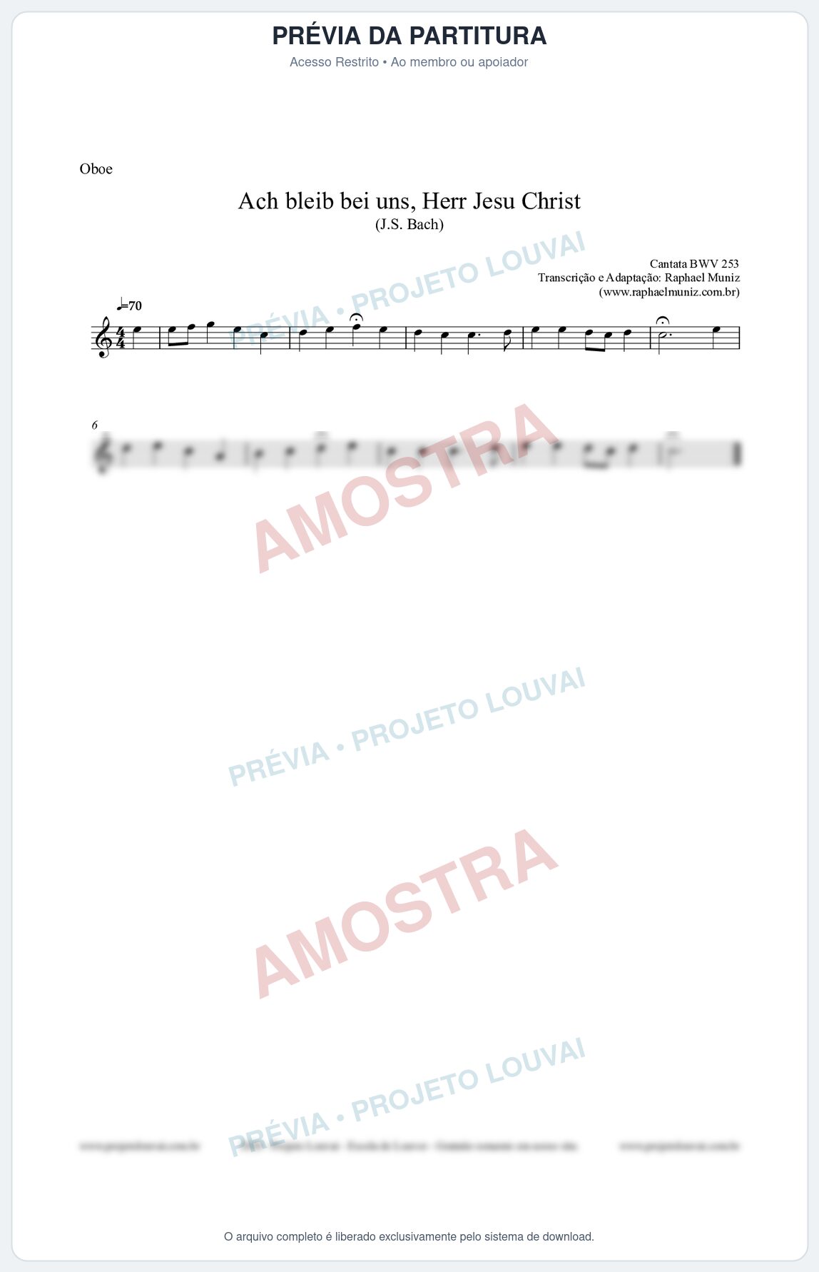 Prévia protegida da primeira página da partitura Partitura para Oboé - Ach bleib bei uns, Herr Jesu Christ (BWV 253) (Tom C) - Johann Sebastian Bach
