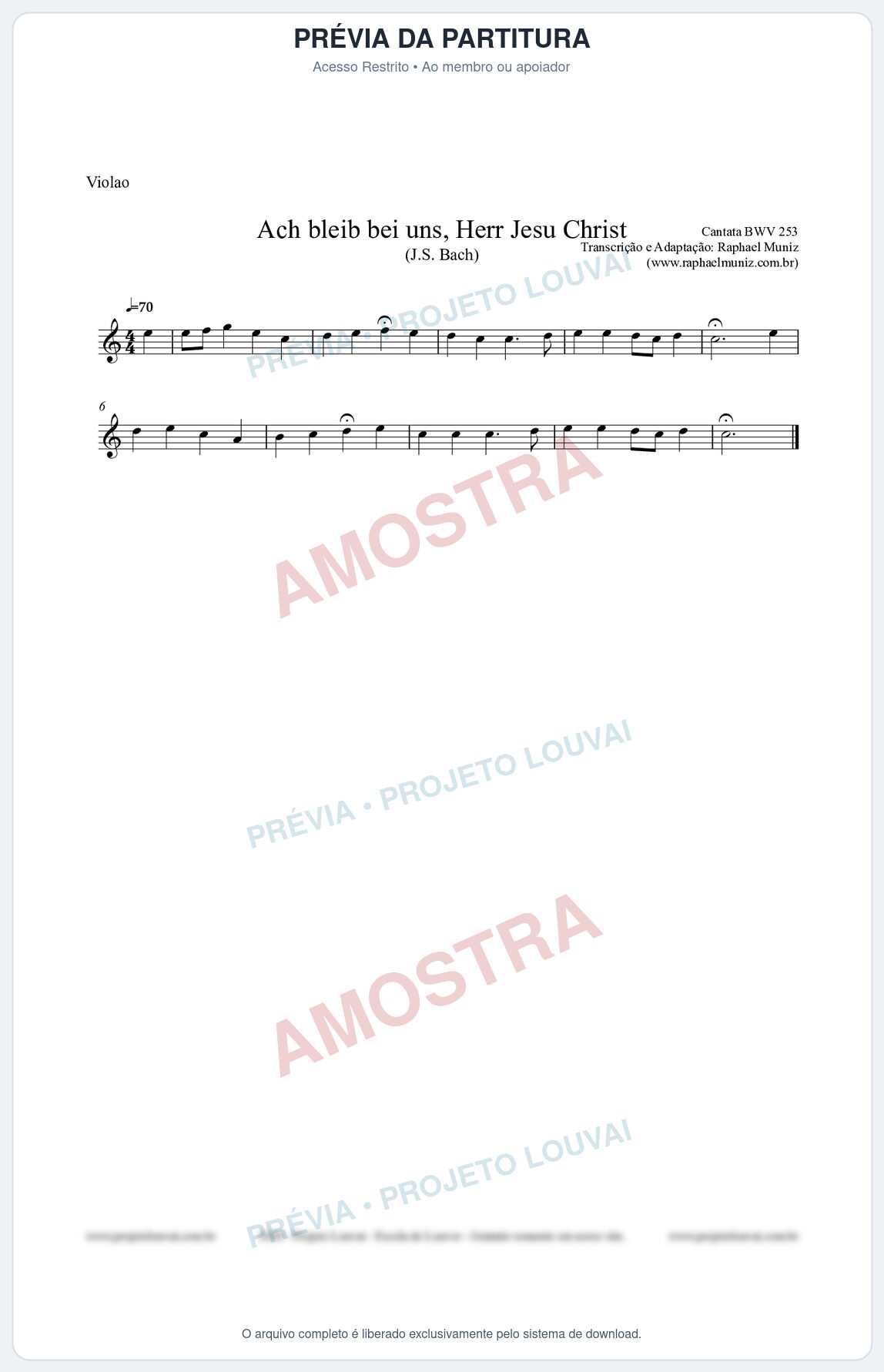 Prévia protegida da primeira página da partitura Partitura para Violão - Ach bleib bei uns, Herr Jesu Christ (BWV 253) (Tom C) - Johann Sebastian Bach