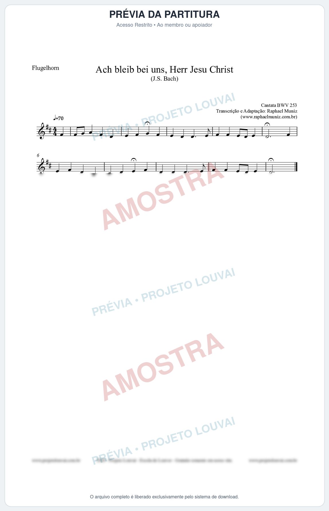 Prévia protegida da primeira página da partitura Partitura para Flugelhorn - Ach bleib bei uns, Herr Jesu Christ (BWV 253) (Tom C) - Johann Sebastian Bach