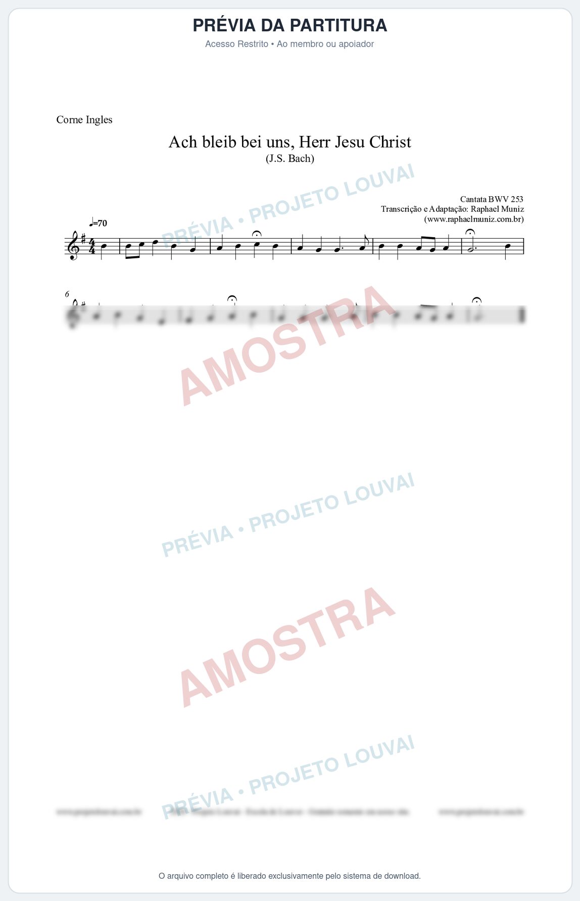 Prévia protegida da primeira página da partitura Partitura para Corne Inglês - Ach bleib bei uns, Herr Jesu Christ (BWV 253) (Tom C) - Johann Sebastian Bach