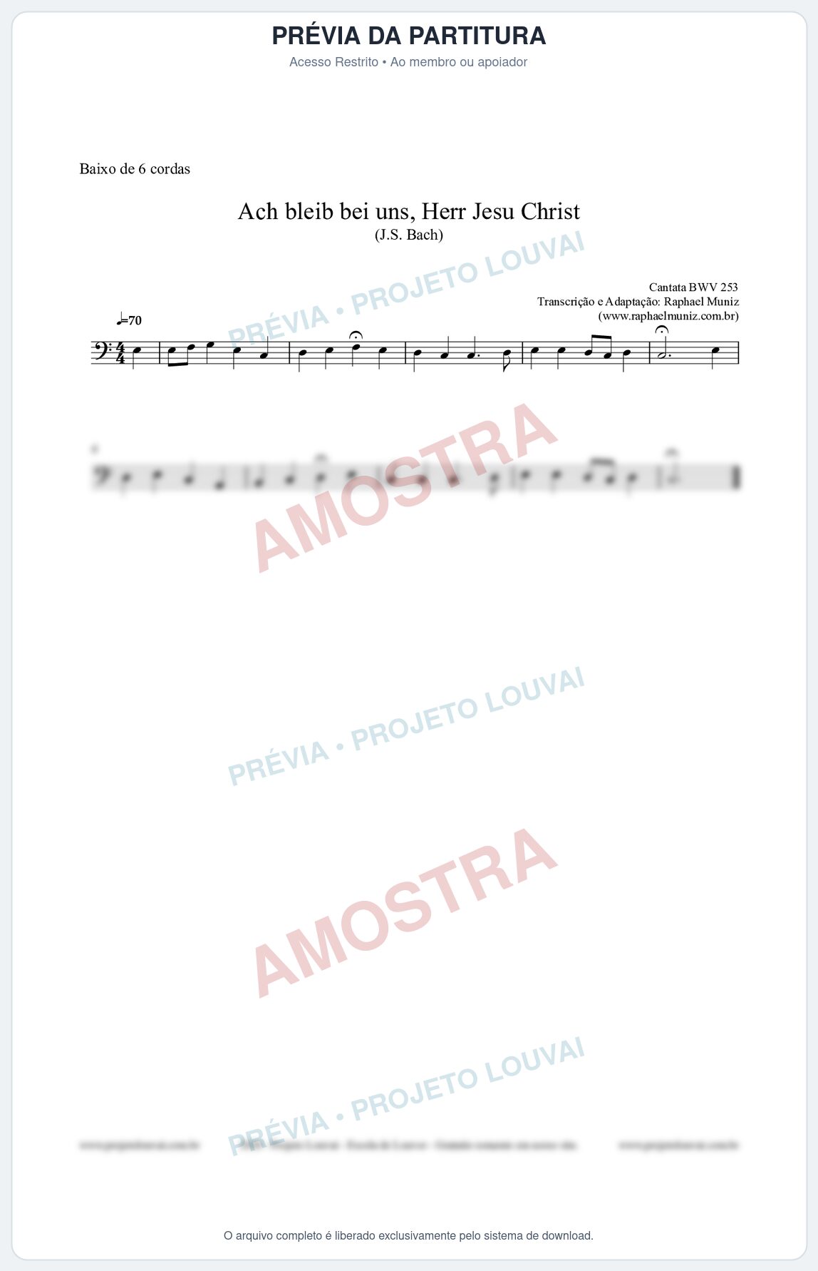 Prévia protegida da primeira página da partitura Partitura para Baixo de 6 cordas - Ach bleib bei uns, Herr Jesu Christ (BWV 253) (Tom C) - Johann Sebastian Bach